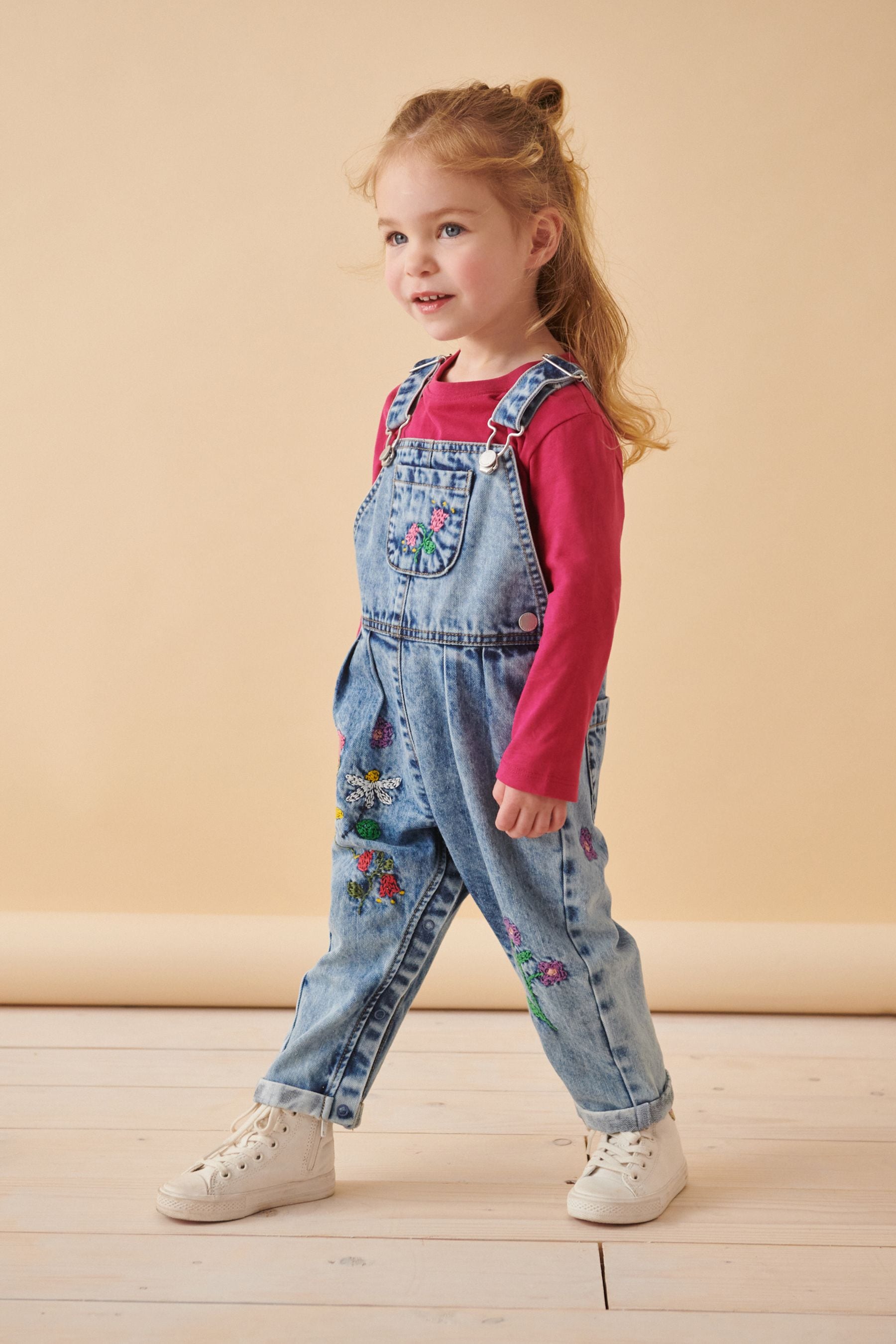 Denim Floral Embroidered Dungaree (3mths-7yrs)