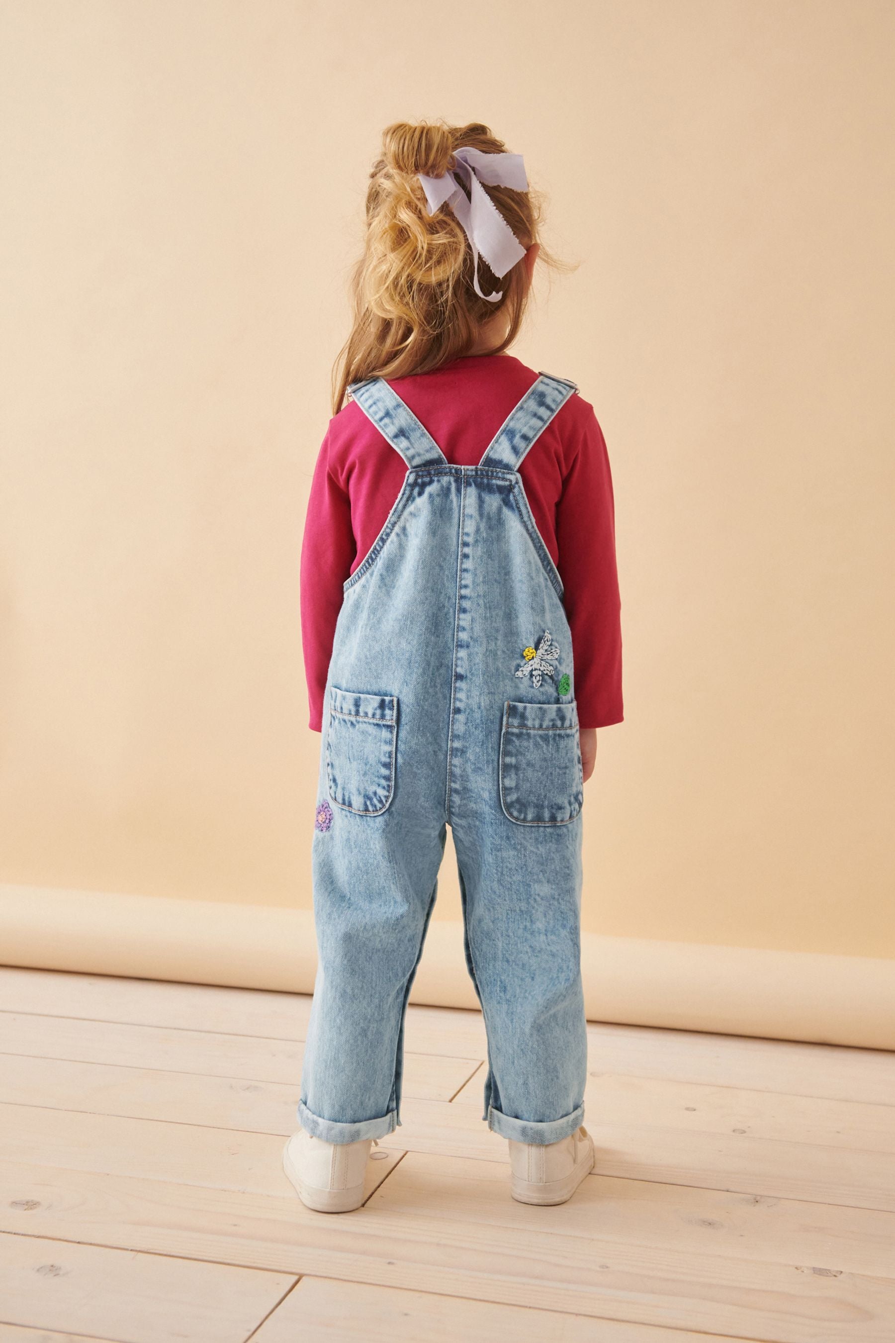 Denim Floral Print Embroidered 100% Cotton Dungarees (3mths-7yrs)