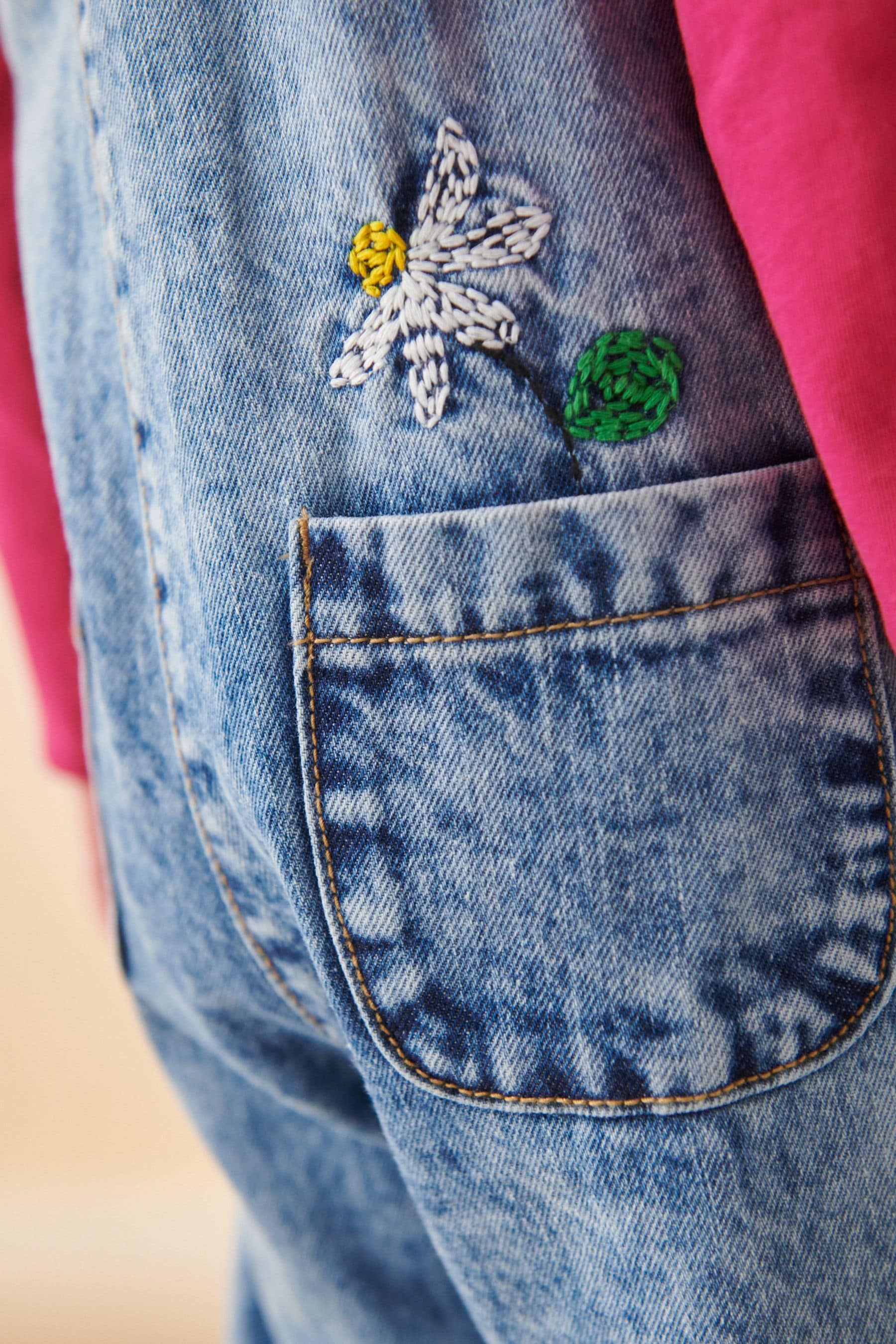 Denim Floral Embroidered Dungaree (3mths-7yrs)