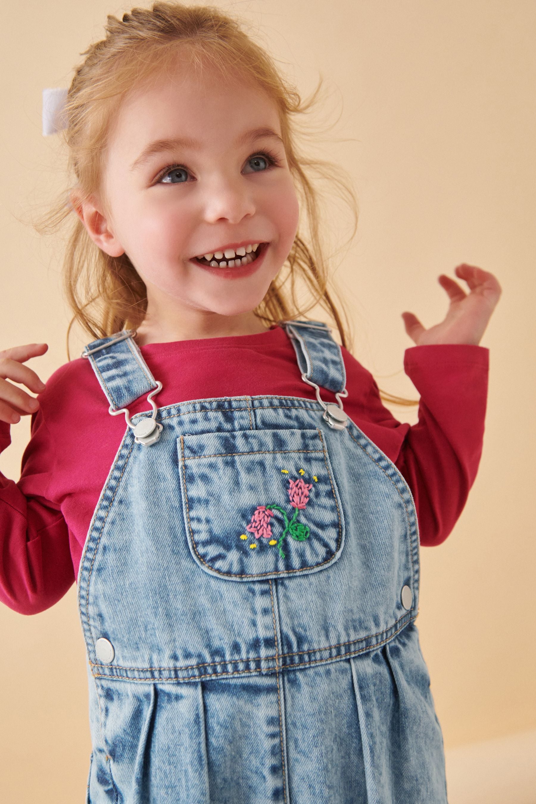 Denim Floral Print Embroidered 100% Cotton Dungarees (3mths-7yrs)