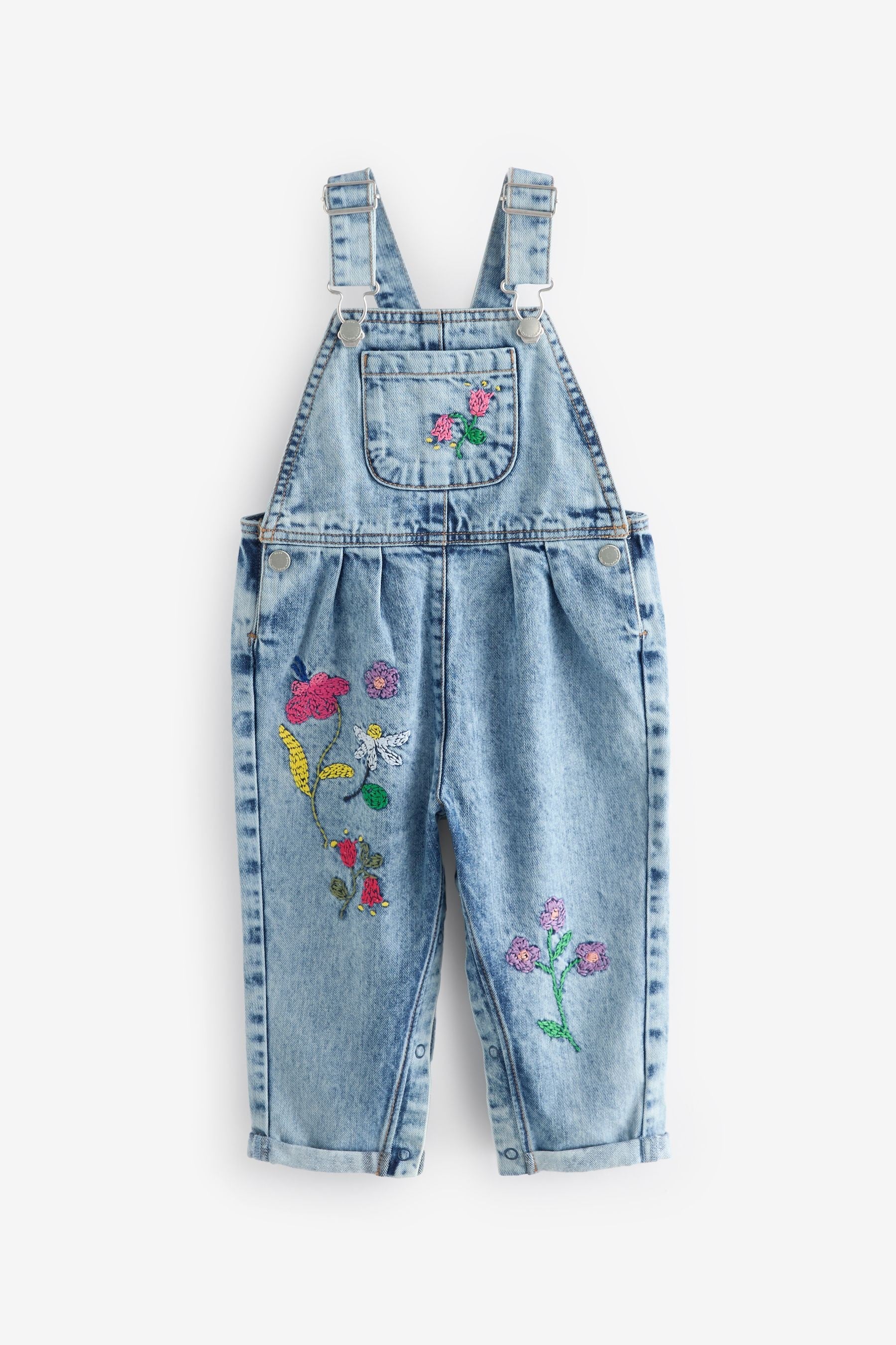 Denim Floral Print Embroidered 100% Cotton Dungarees (3mths-7yrs)