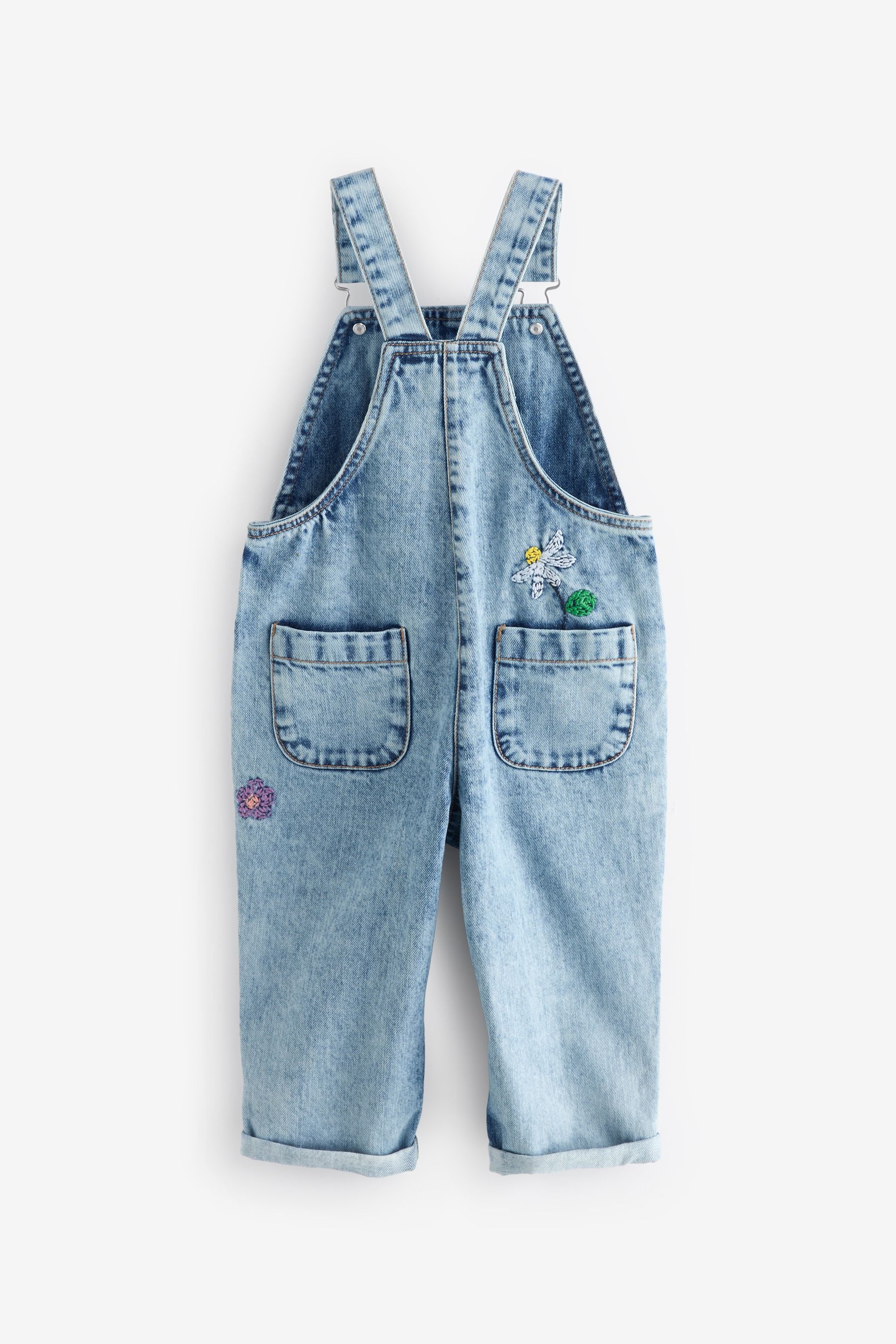 Denim Floral Print Embroidered 100% Cotton Dungarees (3mths-7yrs)