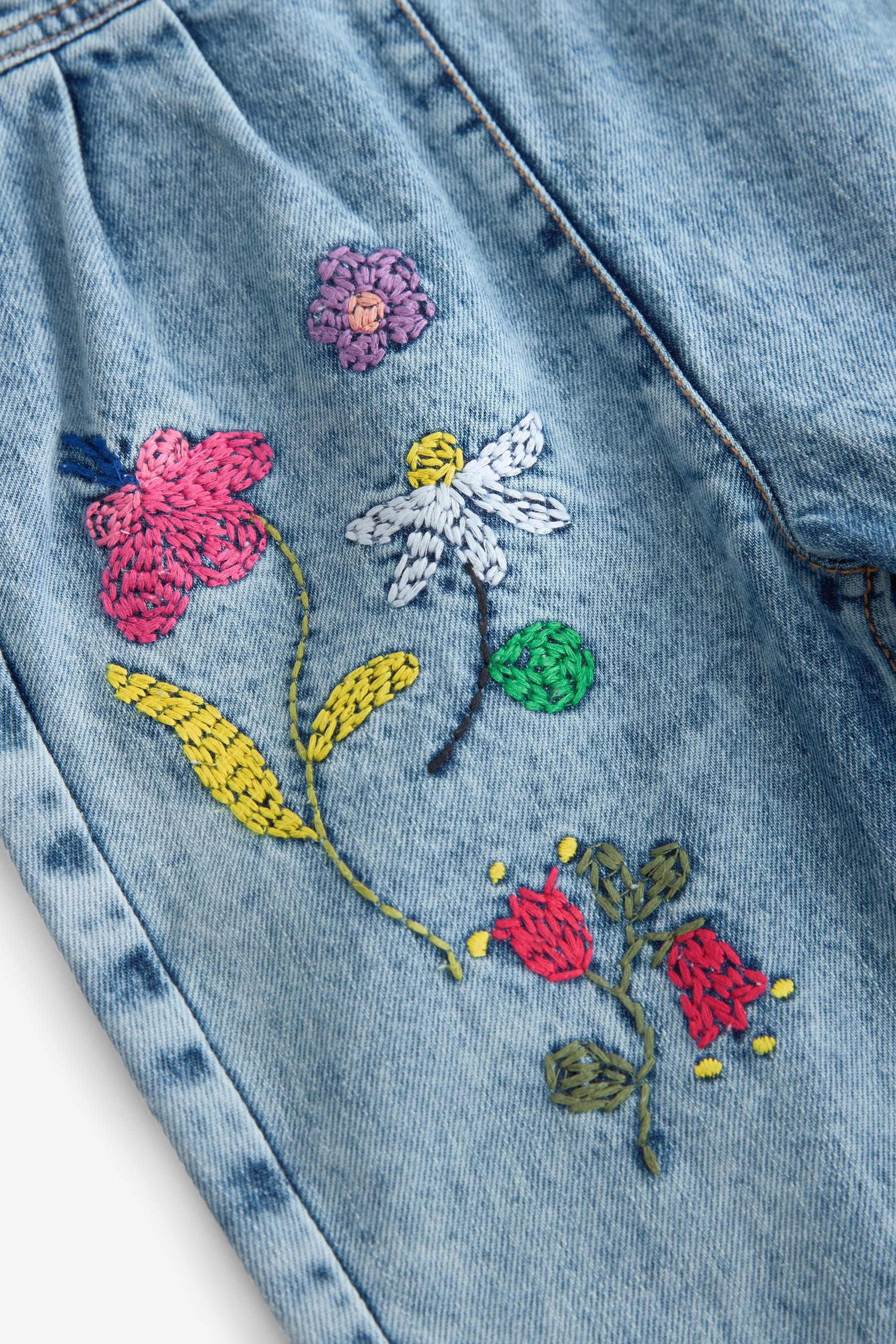 Denim Floral Print Embroidered 100% Cotton Dungarees (3mths-7yrs)