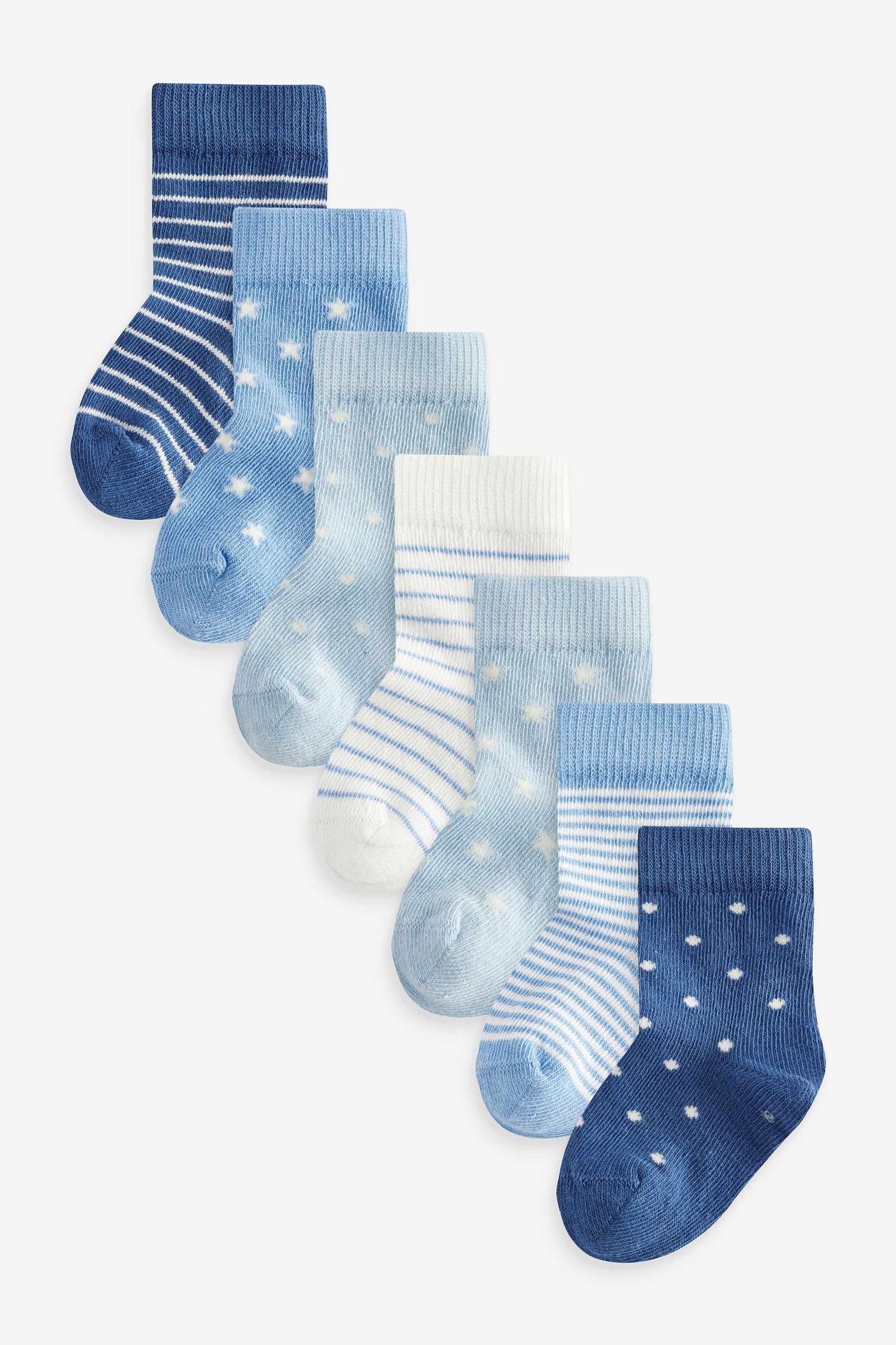 Blue/White 7 Pack Baby Socks (0mths-2yrs)