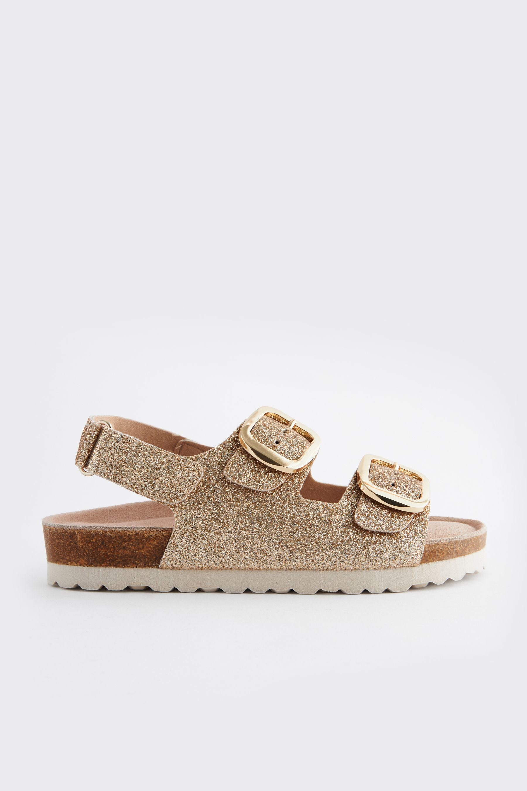 Gold Glitter Wide Fit (G) Two Strap Corkbed Sandals