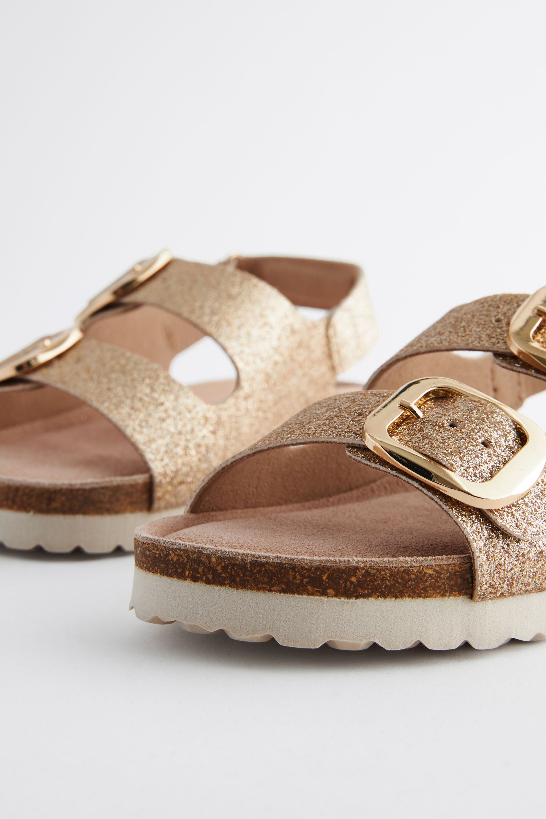 Gold Glitter Wide Fit (G) Two Strap Corkbed Sandals