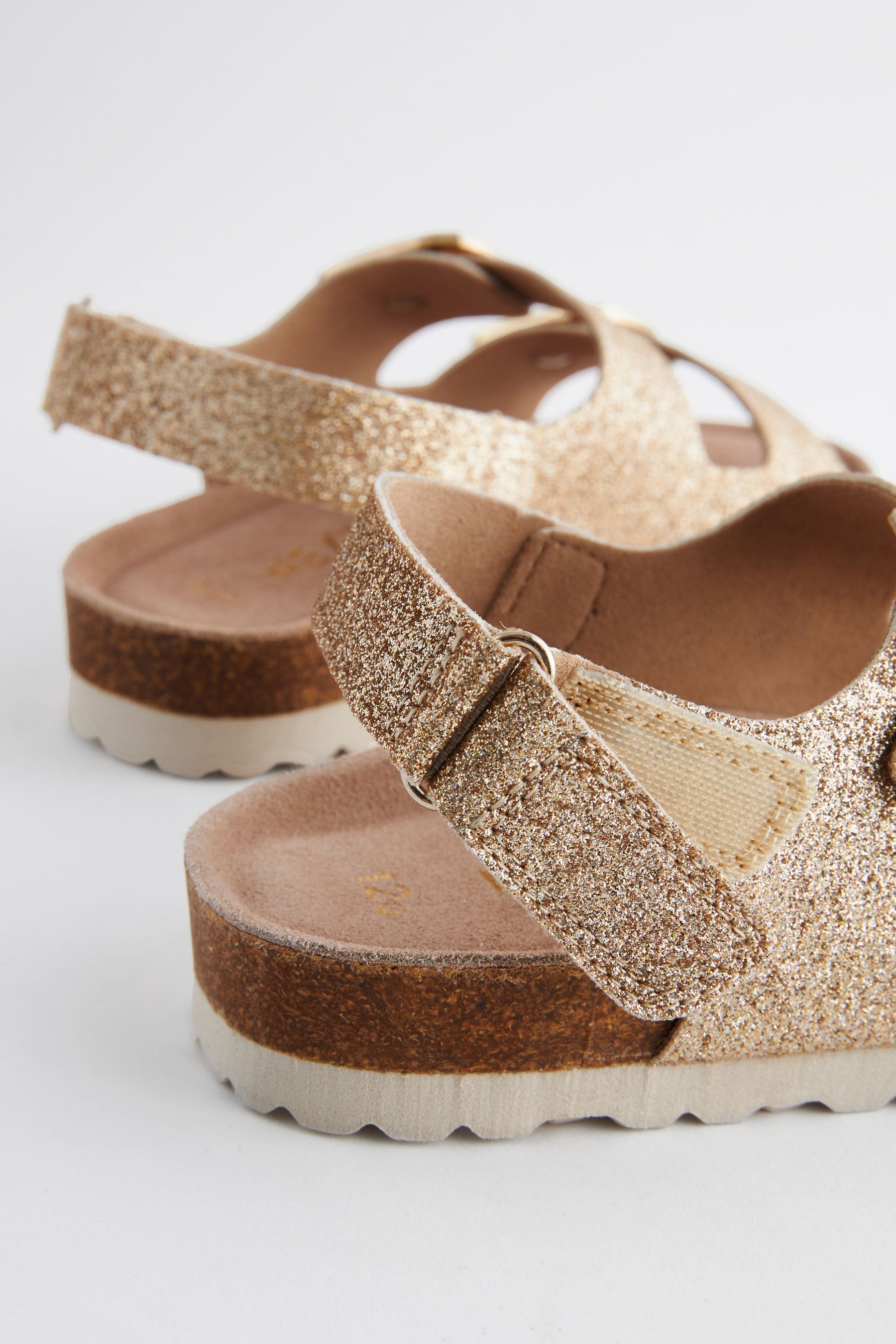 Gold Glitter Wide Fit (G) Two Strap Corkbed Sandals