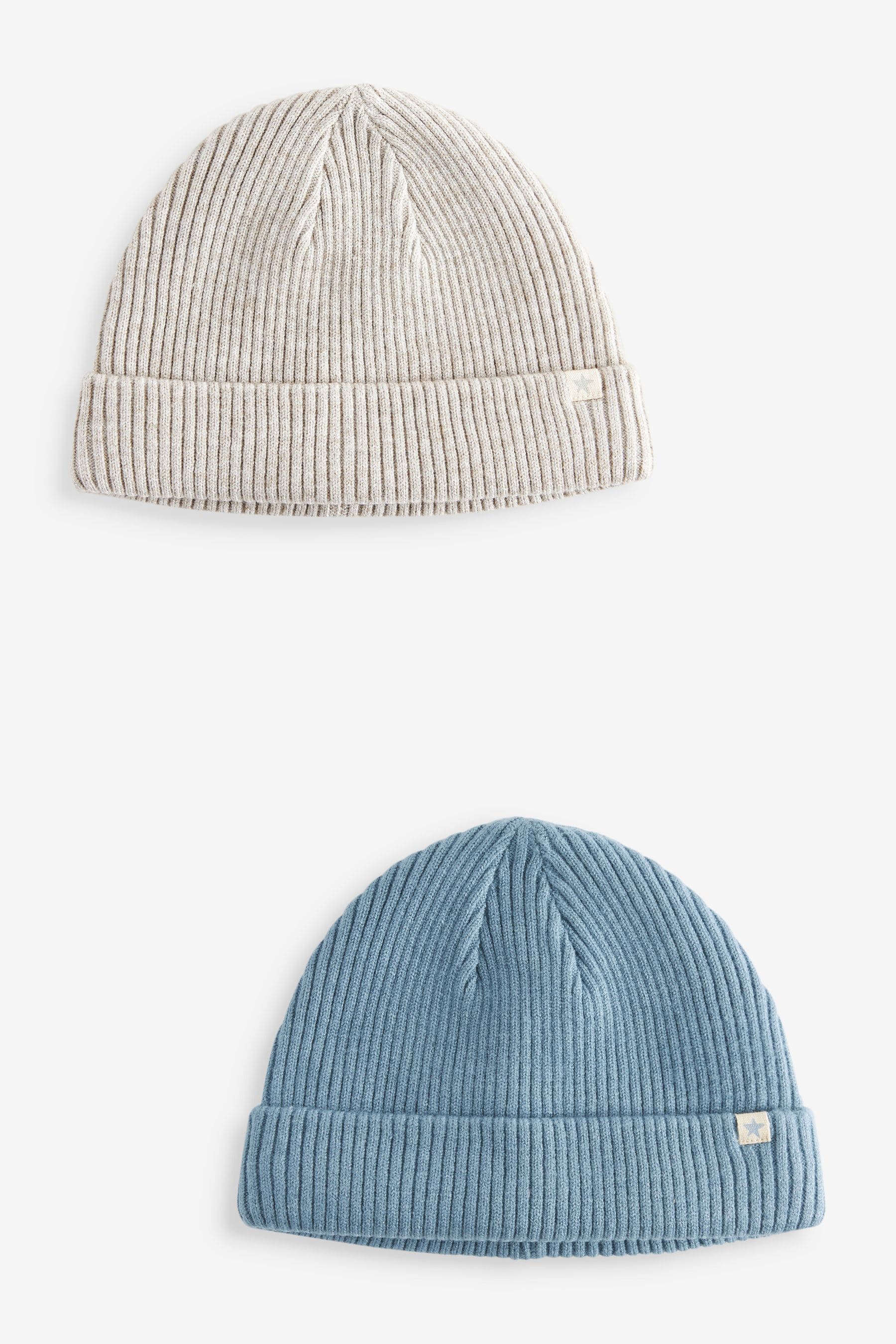 Blue/Grey Baby Beanie Hats 2 Pack (0mths-2yrs)