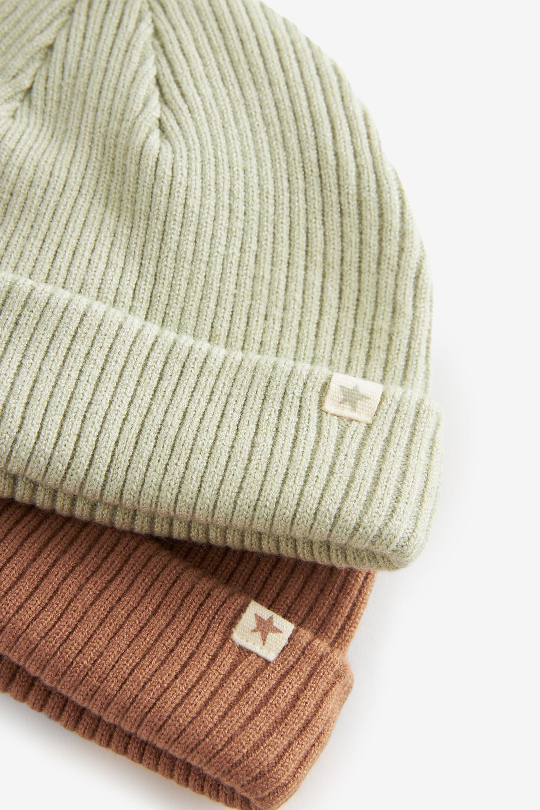 Rust Brown/Sage Green Baby Beanie Hats 2 Pack (0mths-2yrs)