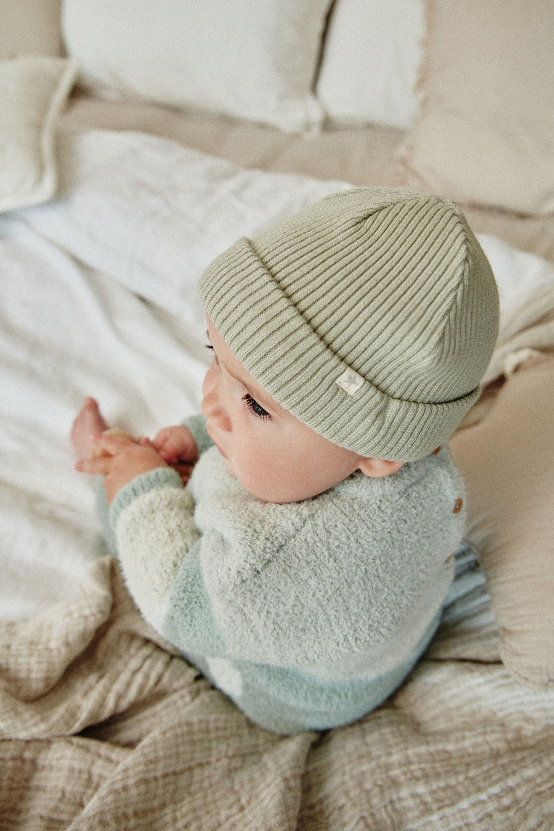 Rust Brown/Sage Green Baby Beanie Hats 2 Pack (0mths-2yrs)