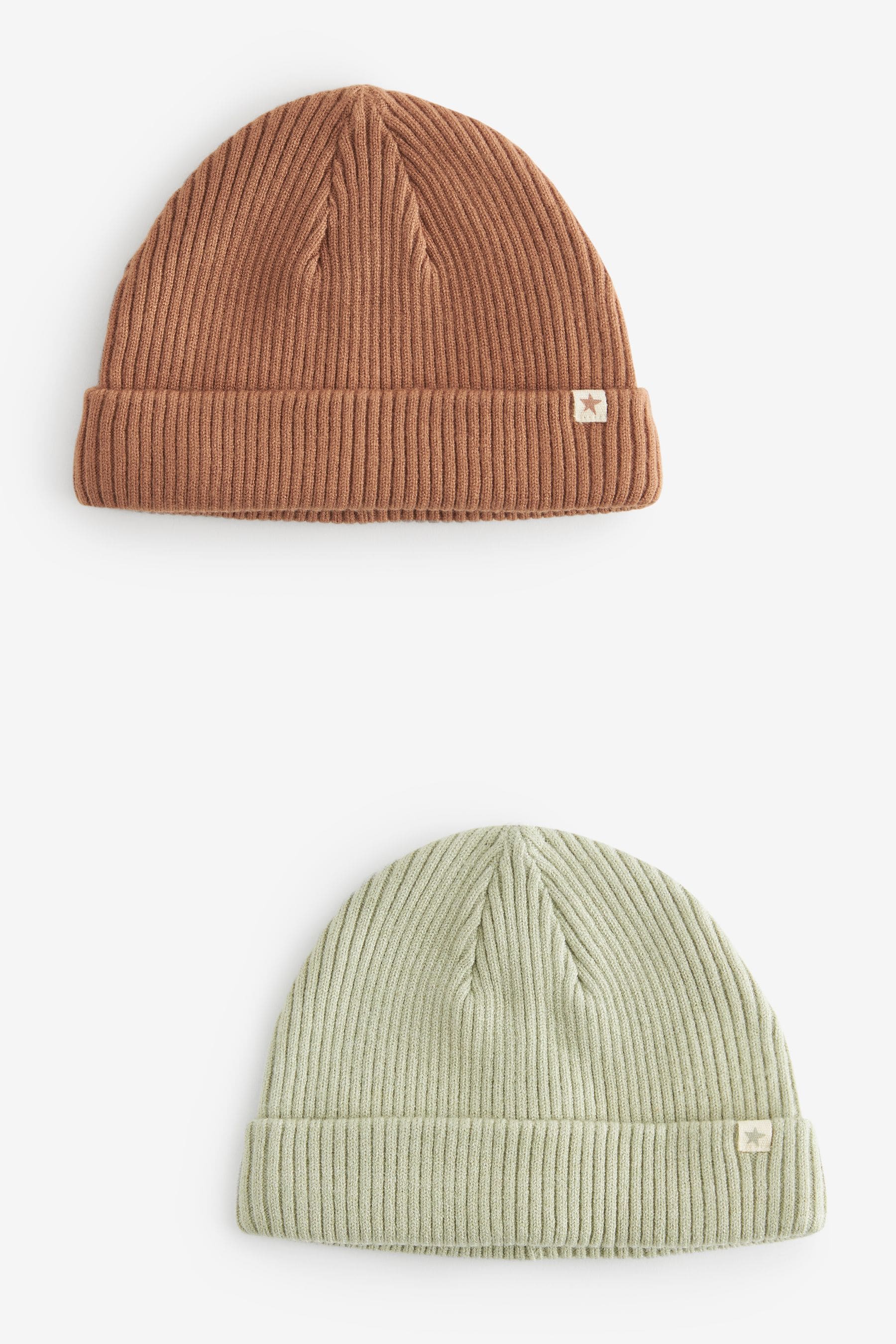 Rust Brown/Sage Green Baby Beanie Hats 2 Pack (0mths-2yrs)