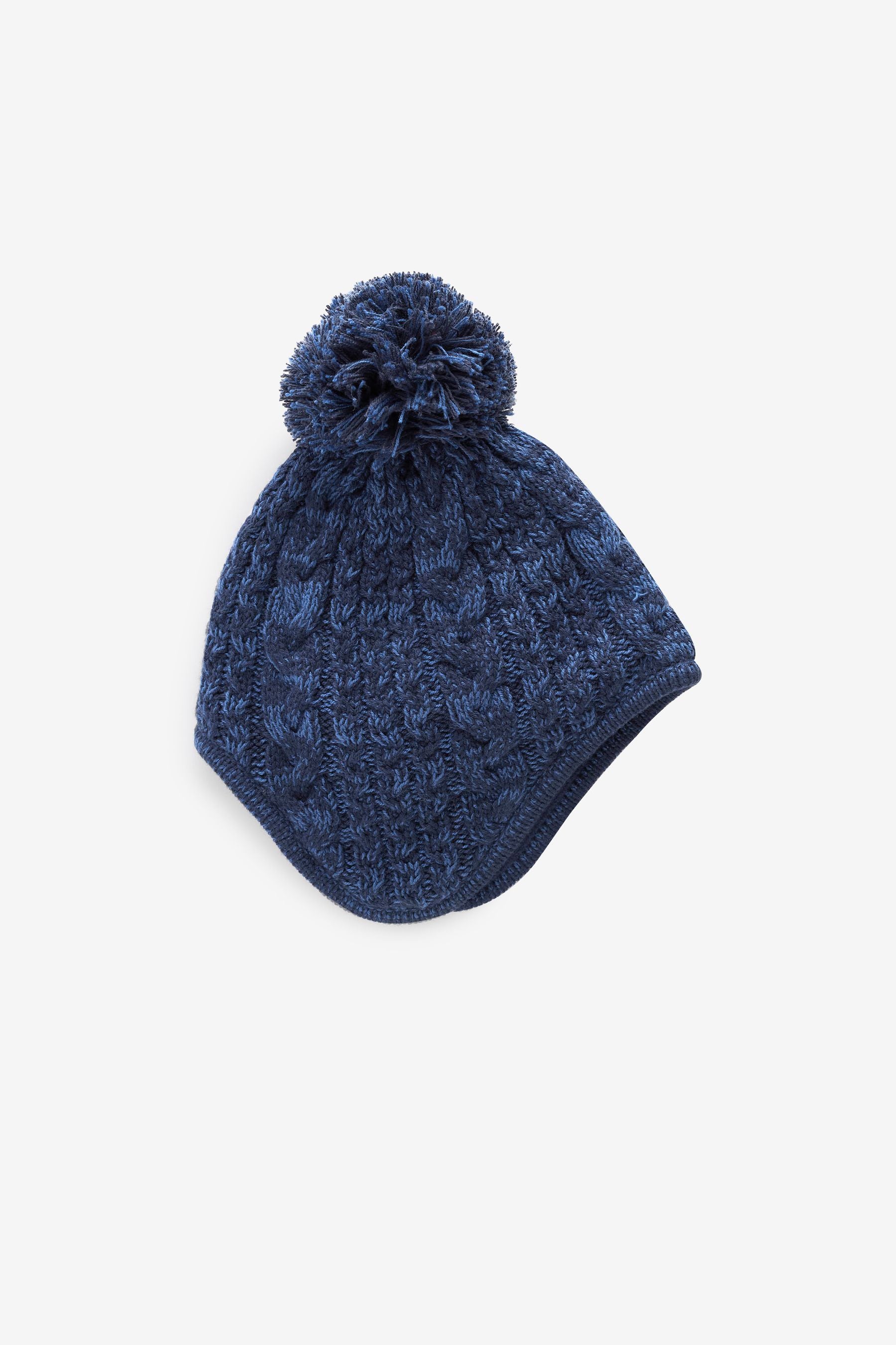 Navy Blue Cable Knitted Baby Trapper Hat (0mths-2yrs)