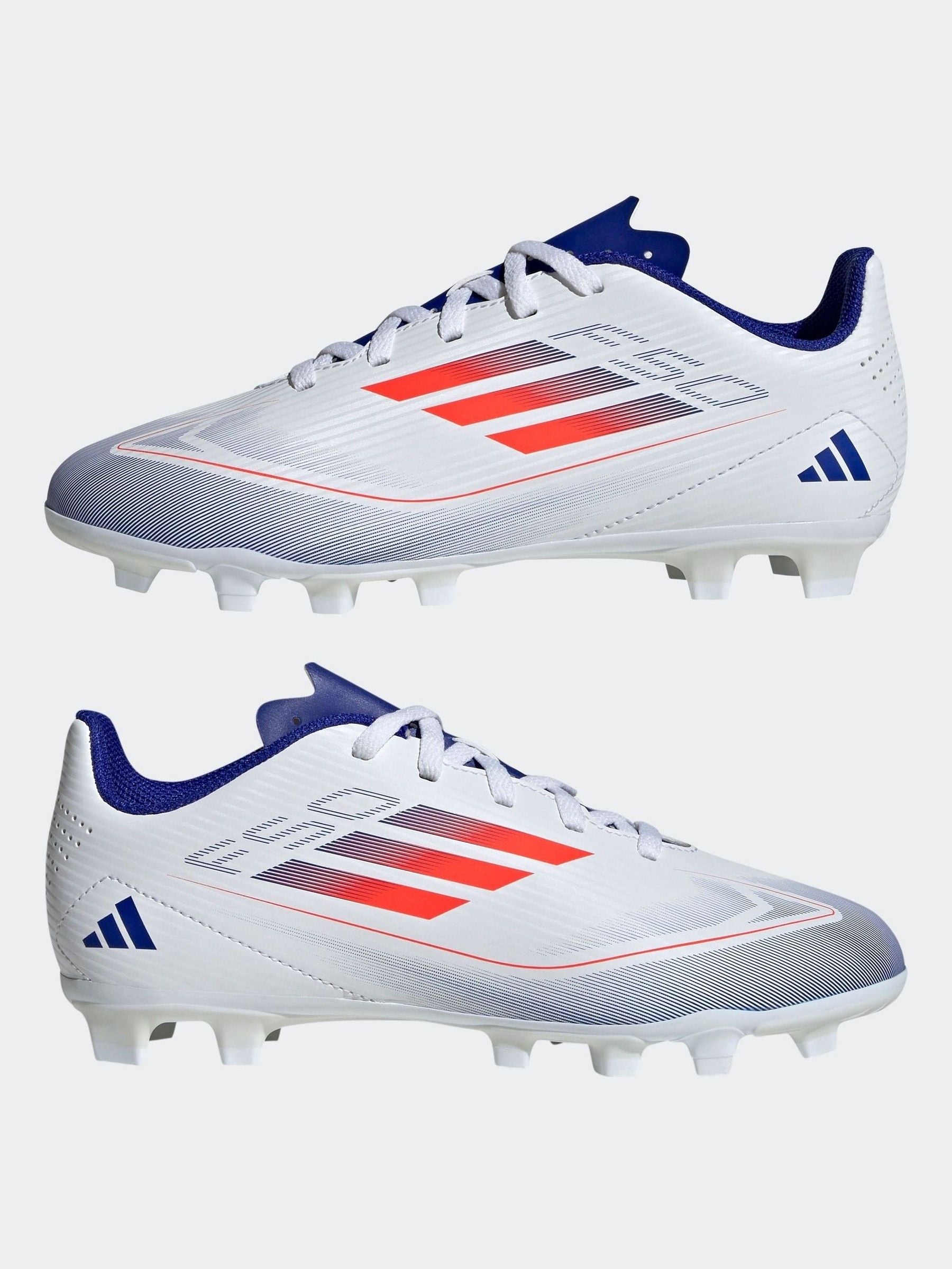 adidas White/Blue/Red F50 Kids Club Flexible Ground Football Boots