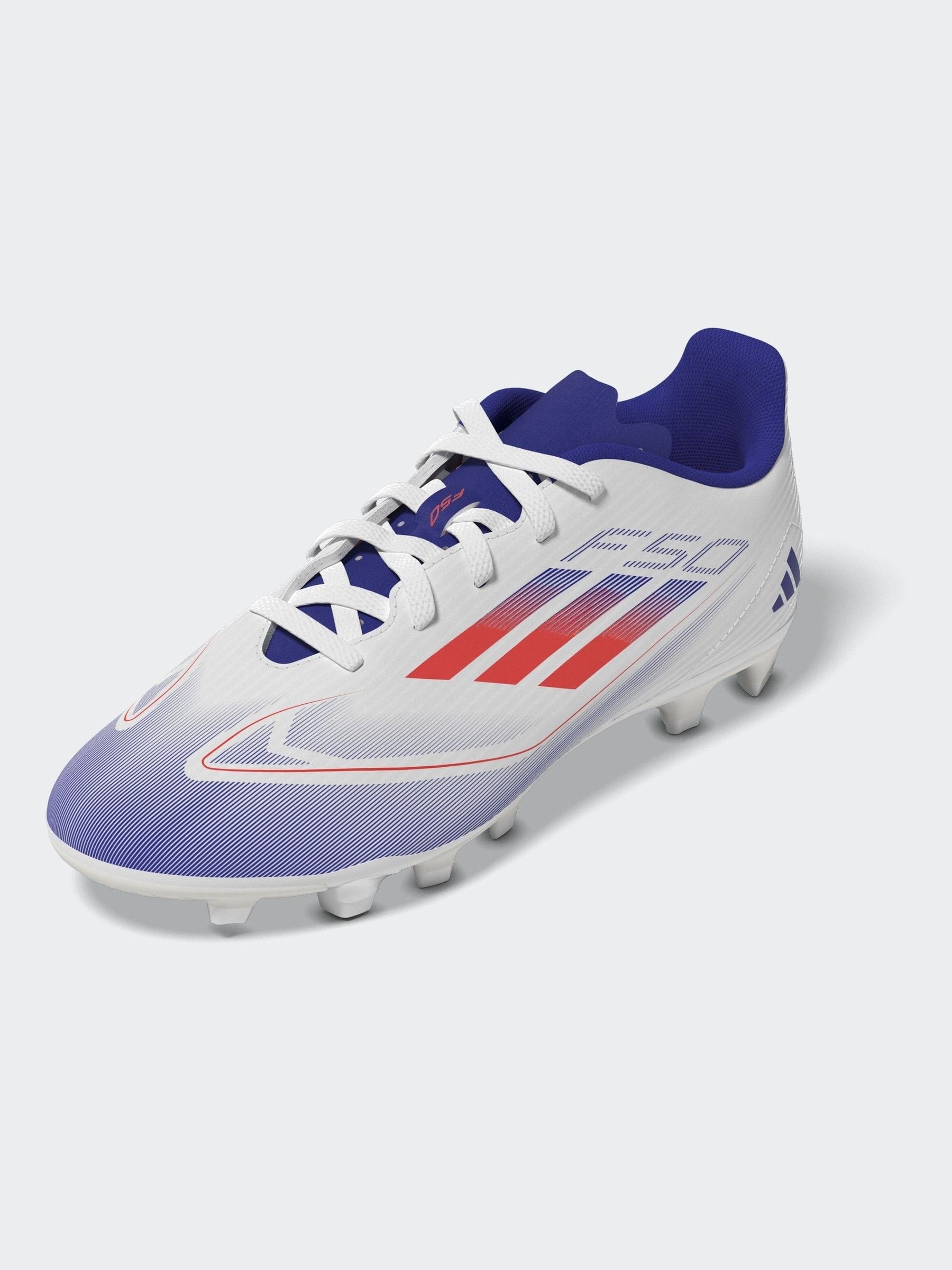 adidas White/Blue/Red F50 Kids Club Flexible Ground Football Boots