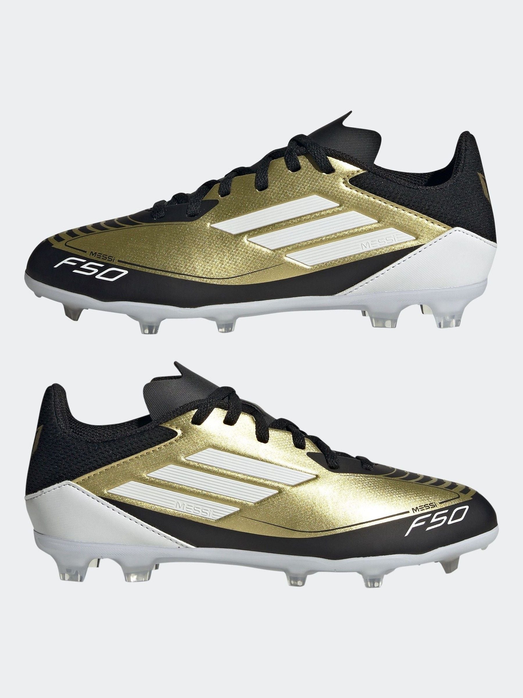 adidas Gold/White Messi F50 Kids League Firm/Multi-Ground Boots