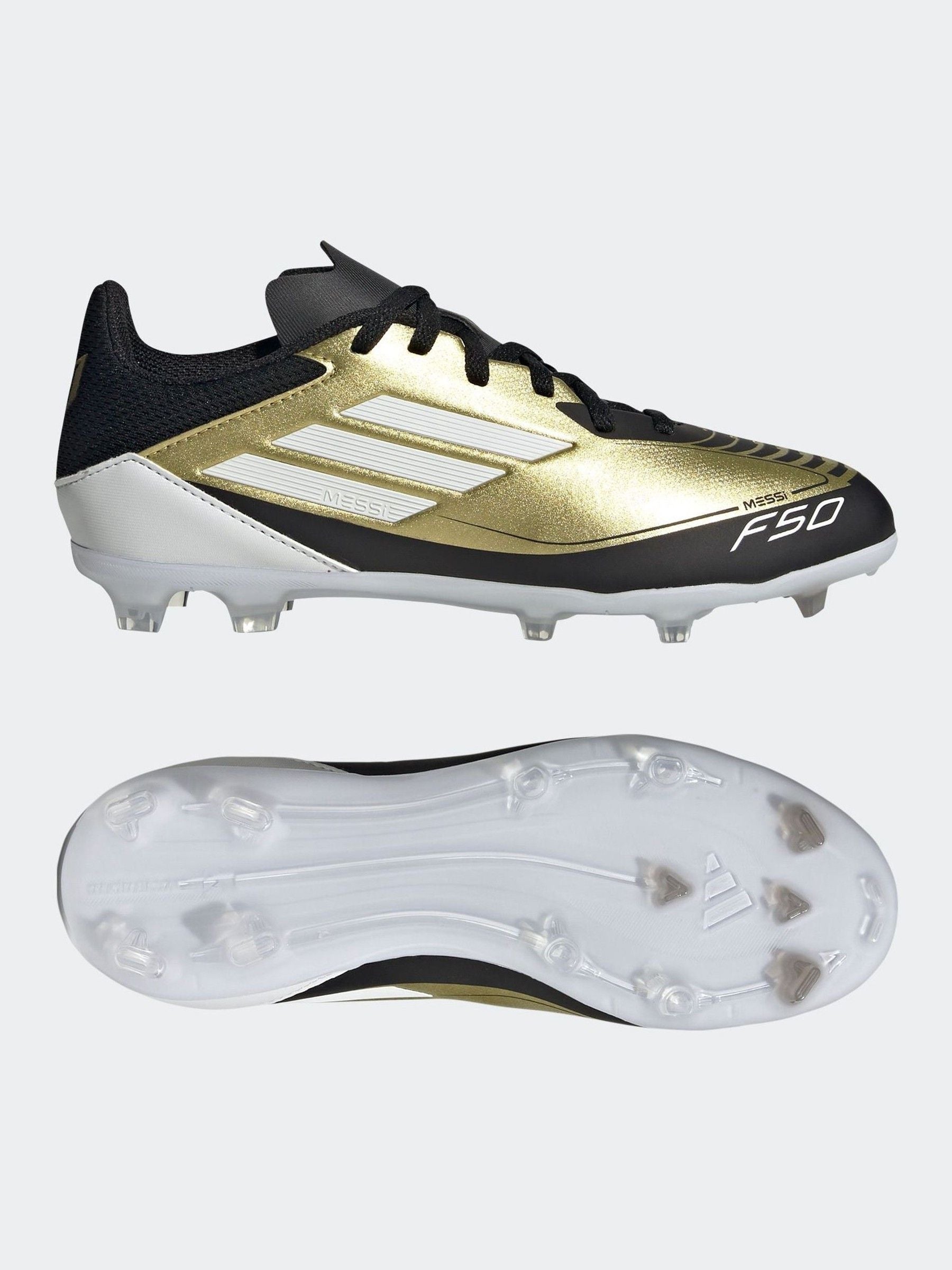 adidas Gold/White Messi F50 Kids League Firm/Multi-Ground Boots