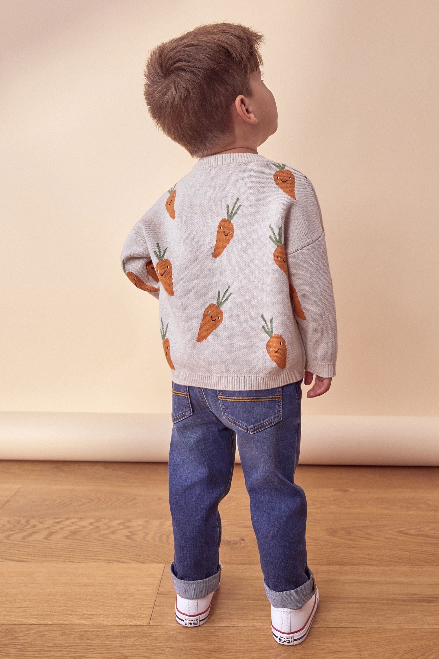 Neutral Carrot Character Knitted Crew Neck 100% Cotton Jumper (3mths-7yrs)