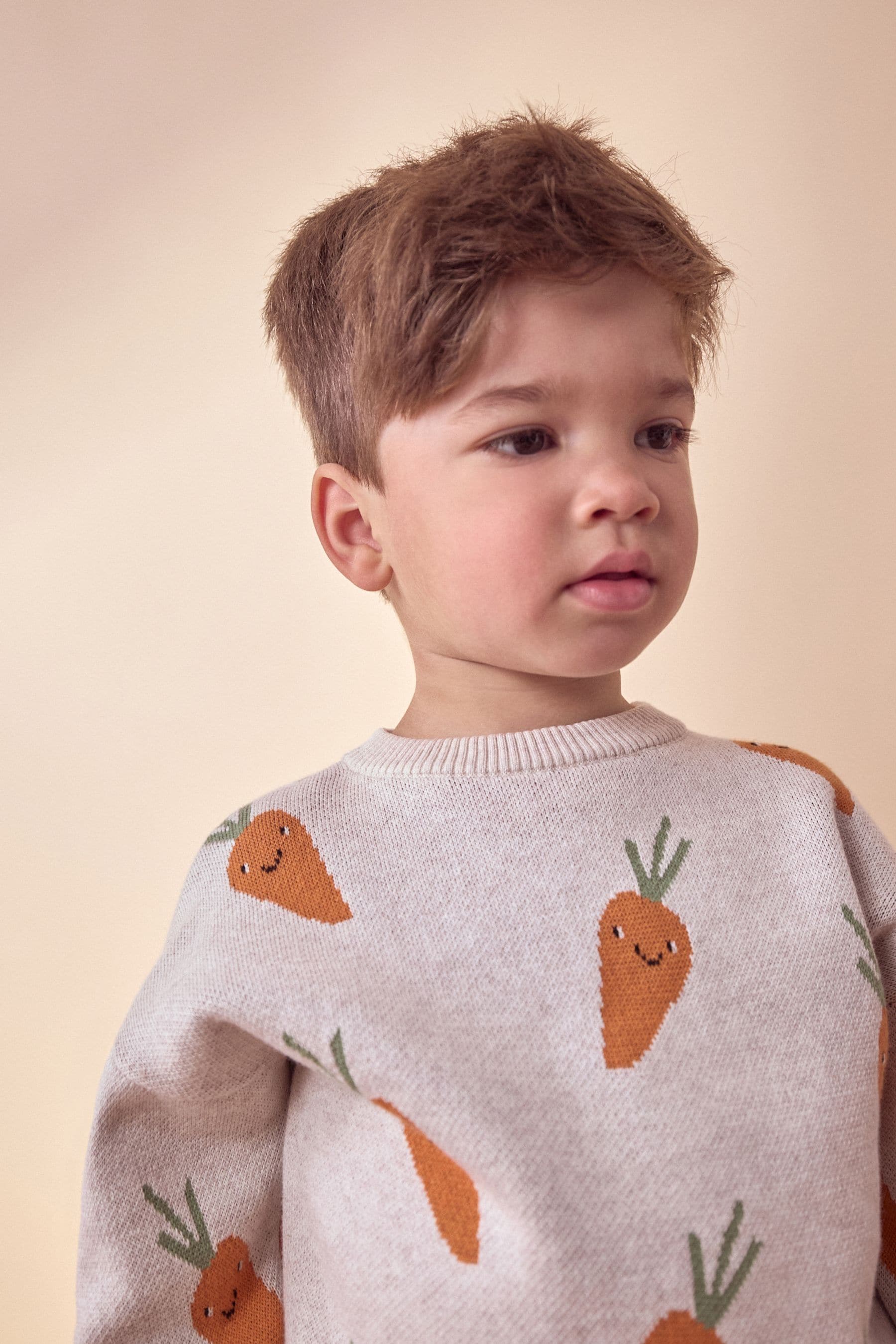 Neutral Carrot Character Knitted Crew Neck 100% Cotton Jumper (3mths-7yrs)