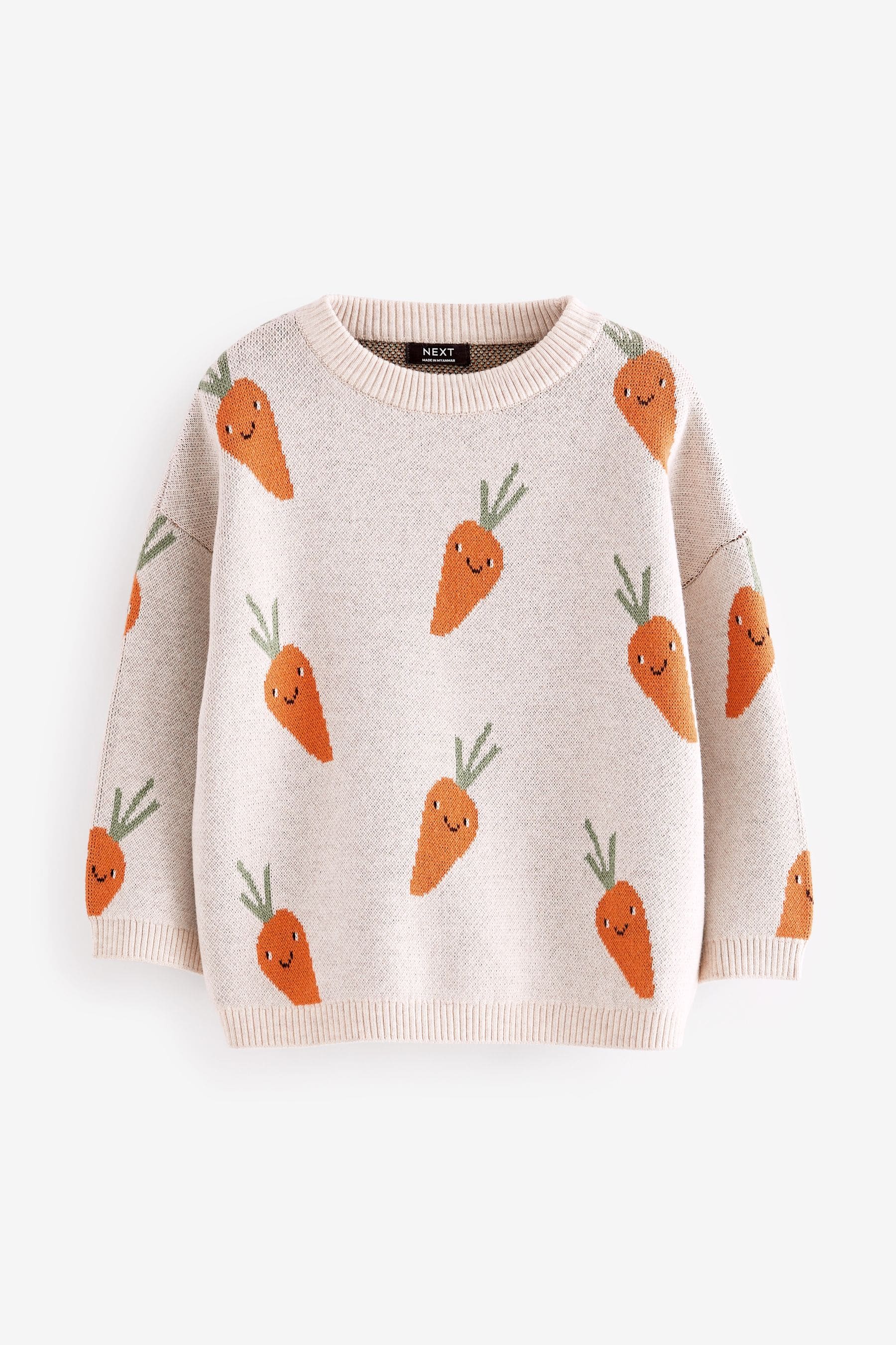 Neutral Carrot Character Knitted Crew Neck 100% Cotton Jumper (3mths-7yrs)