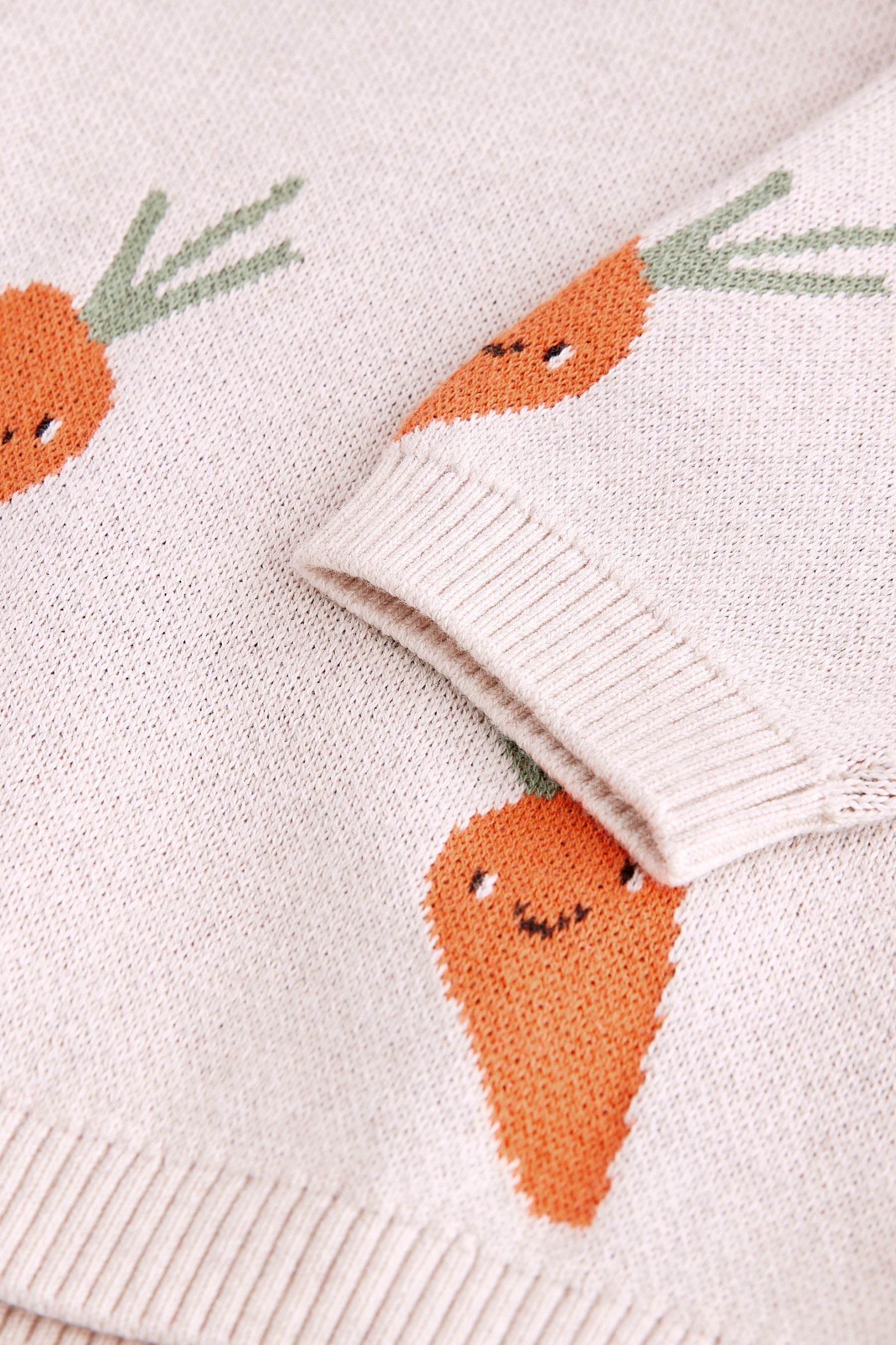 Neutral Carrot Character Knitted Crew Neck 100% Cotton Jumper (3mths-7yrs)