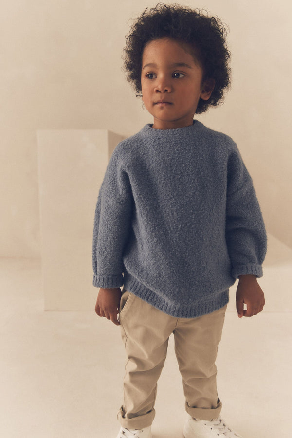 Blue Knitted Boucl?© Crew Neck Jumper (3mths-7yrs)