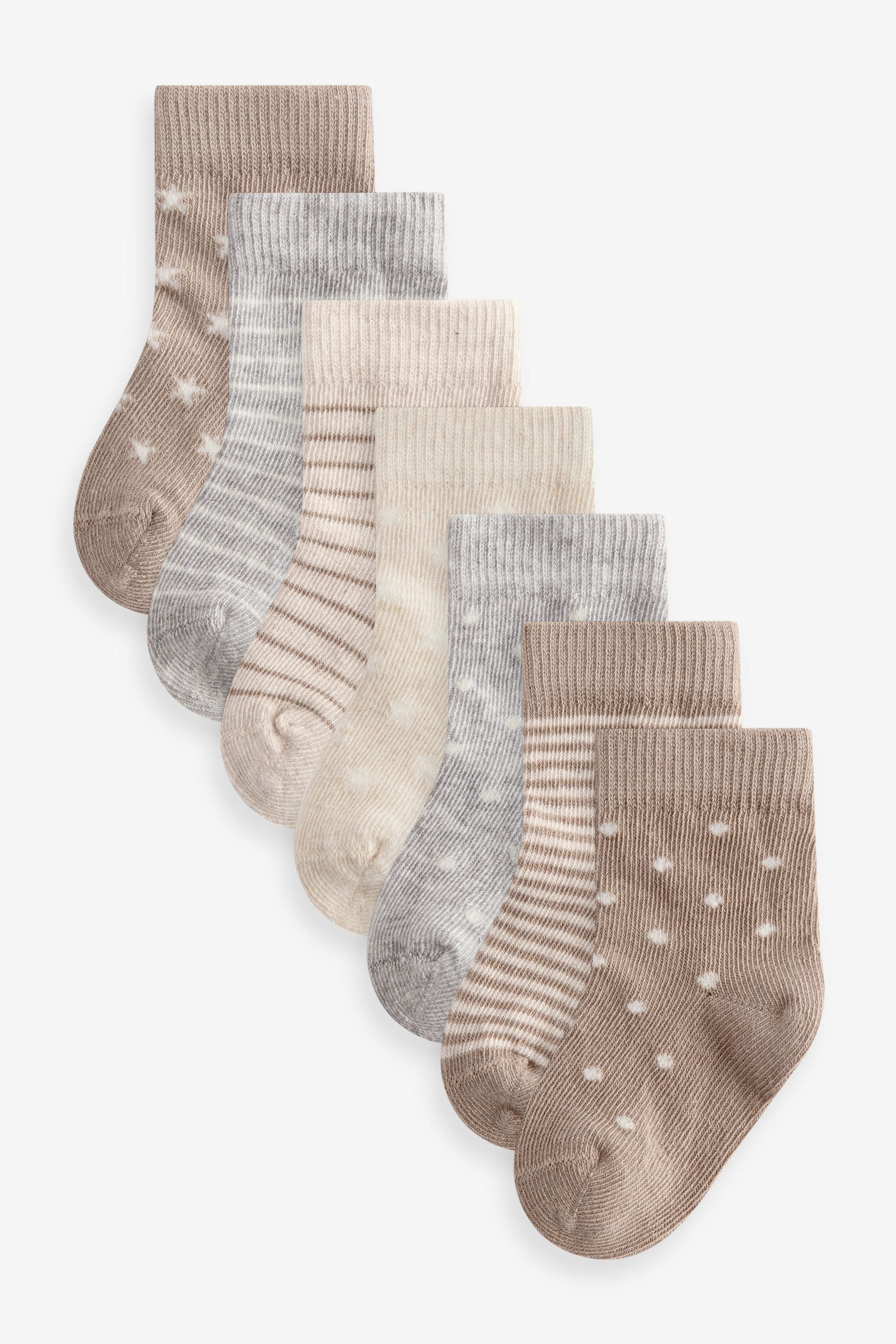 Neutral star stripe Baby Socks 7 Pack (0mths-2yrs)