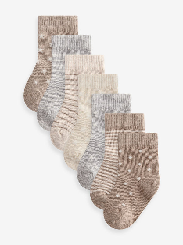 Neutral star stripe 7 Pack Rib Baby Socks (0mths-2yrs)