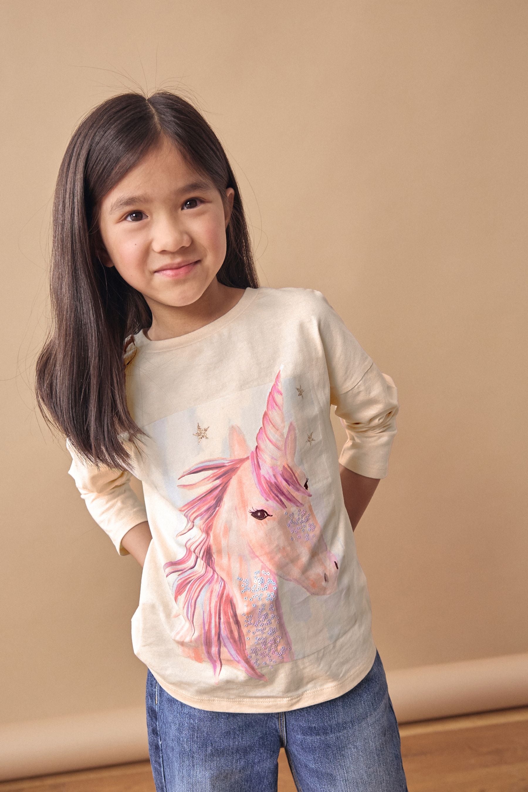 Unicorn Multi 100% Cotton Long Sleeve T-Shirts 4 Pack (3-16yrs)