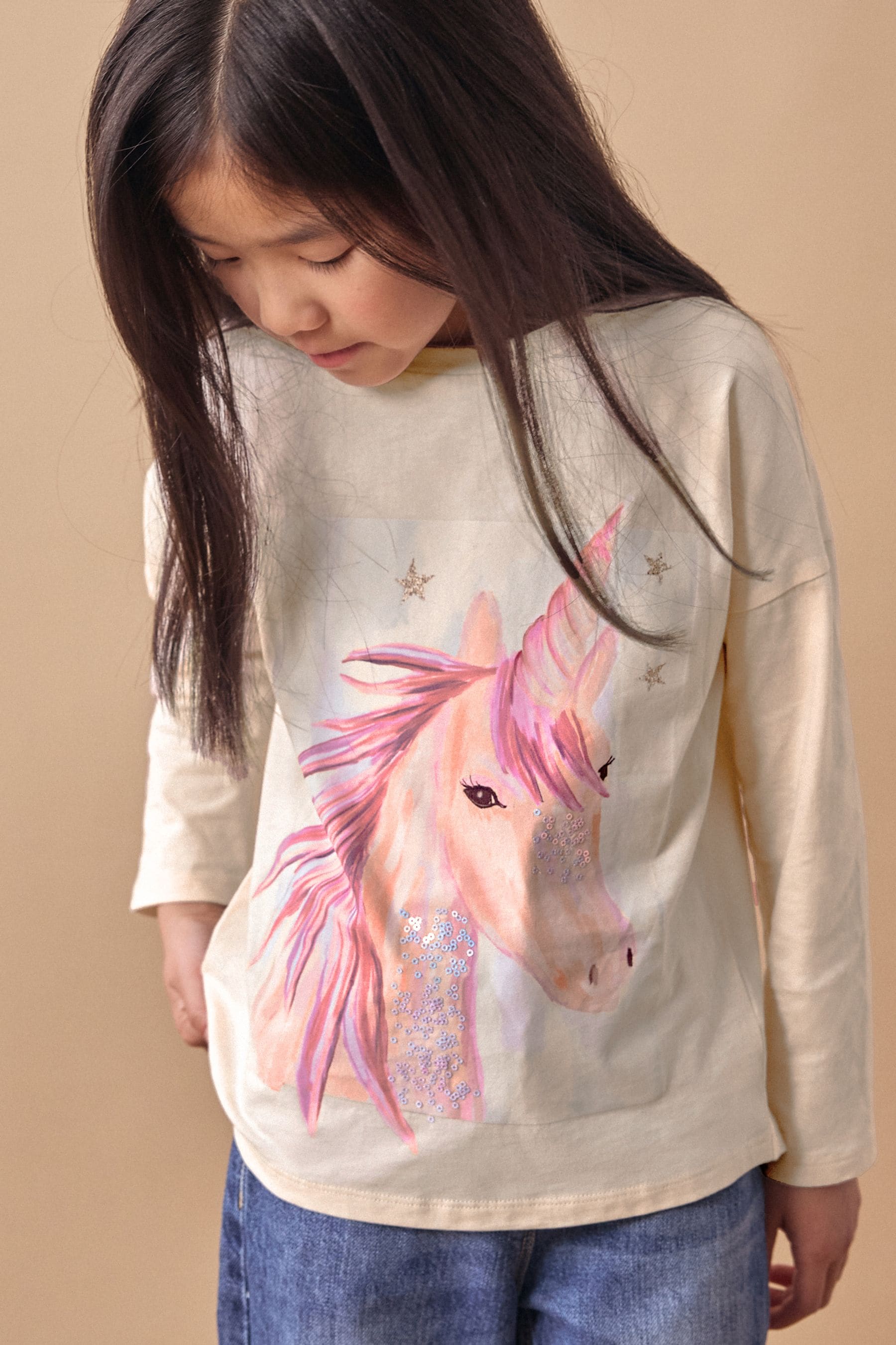 Unicorn Multi 100% Cotton Long Sleeve T-Shirts 4 Pack (3-16yrs)