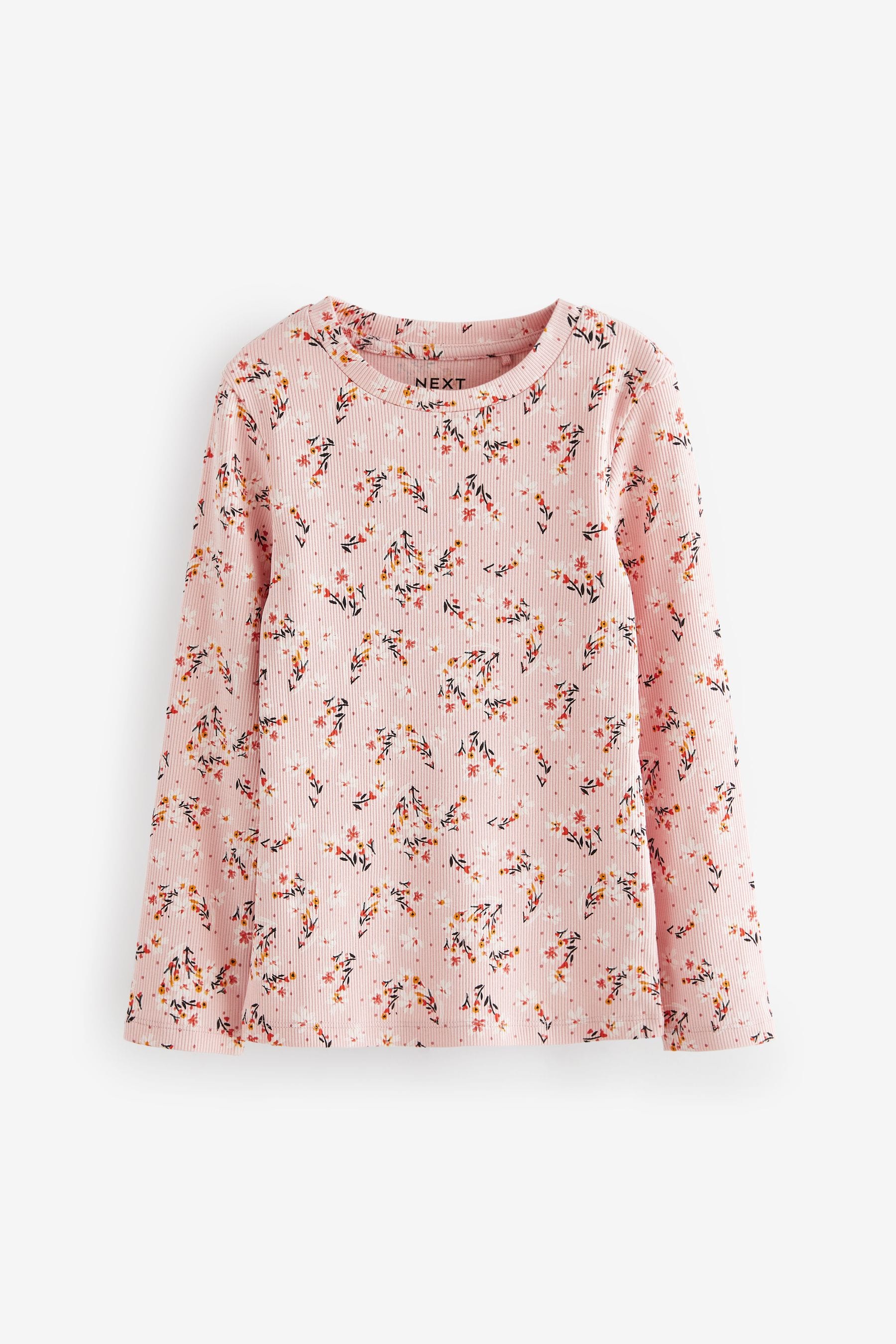 Pink Floral Rib Long Sleeve Tops 4 Pack (3-16yrs)