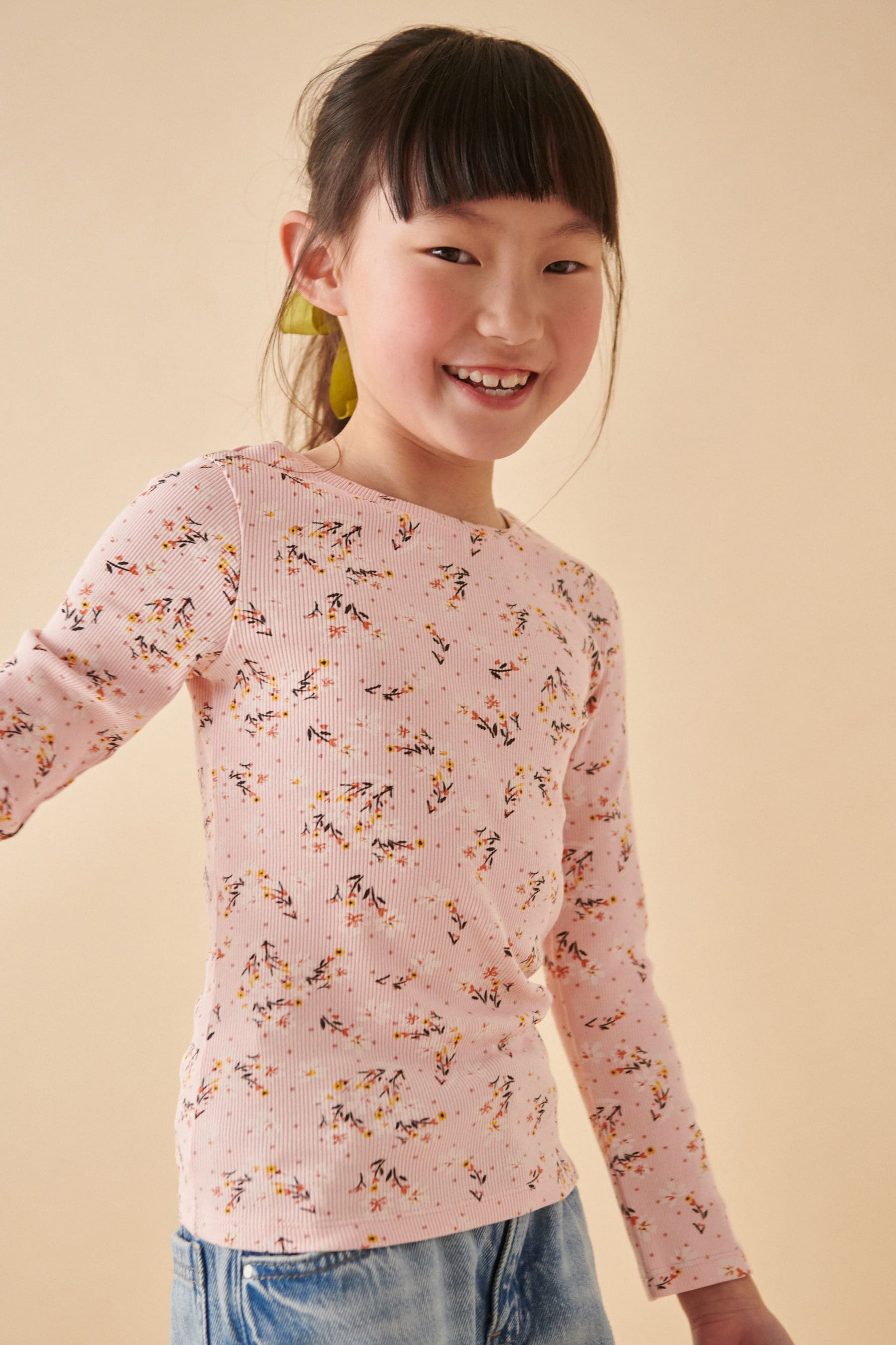 Pink Floral Rib Long Sleeve Tops 4 Pack (3-16yrs)