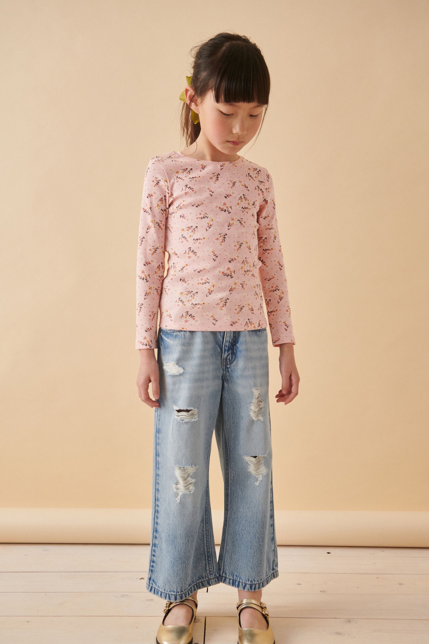 Pink Floral Rib Long Sleeve Tops 4 Pack (3-16yrs)