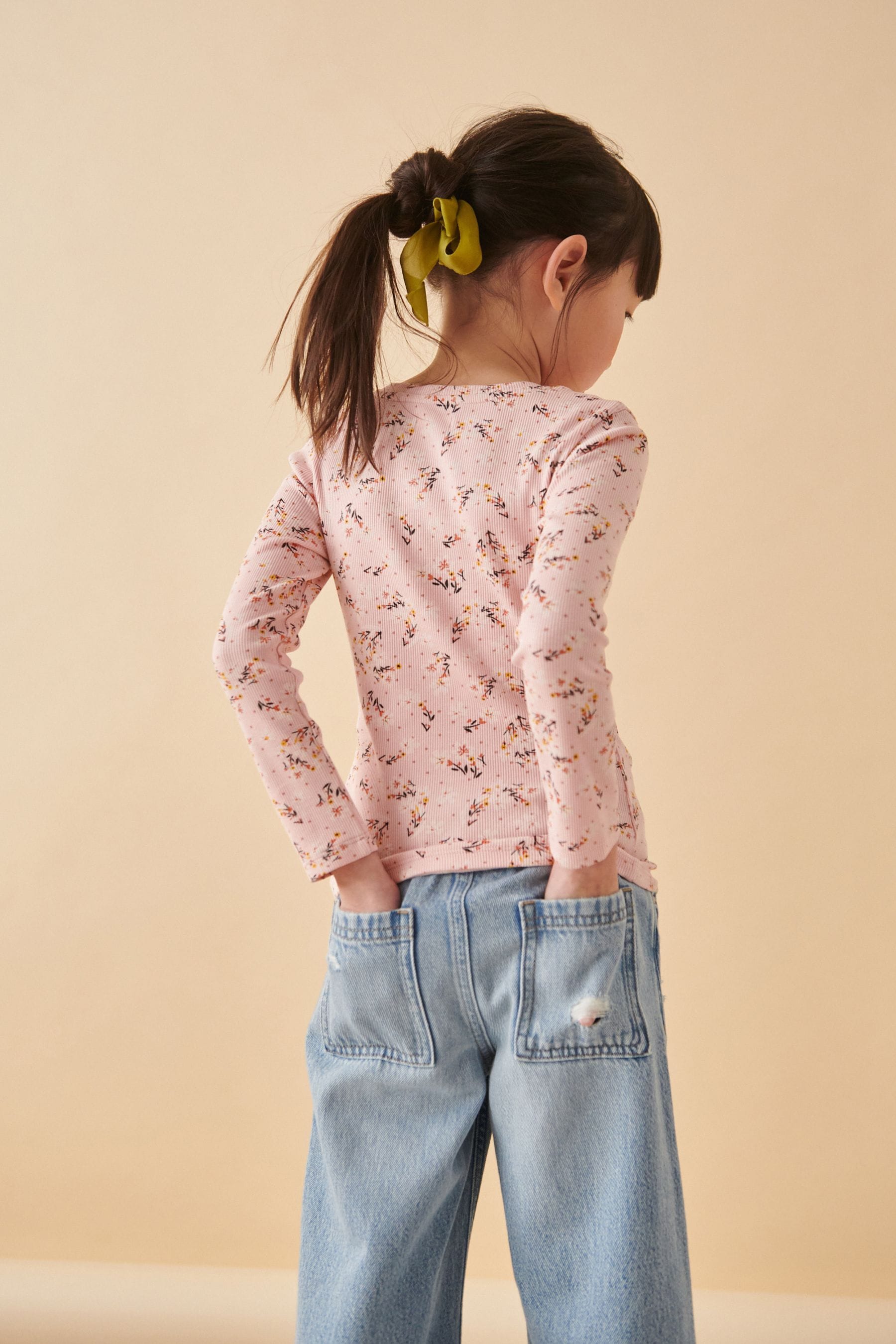 Pink Floral Rib Long Sleeve Tops 4 Pack (3-16yrs)