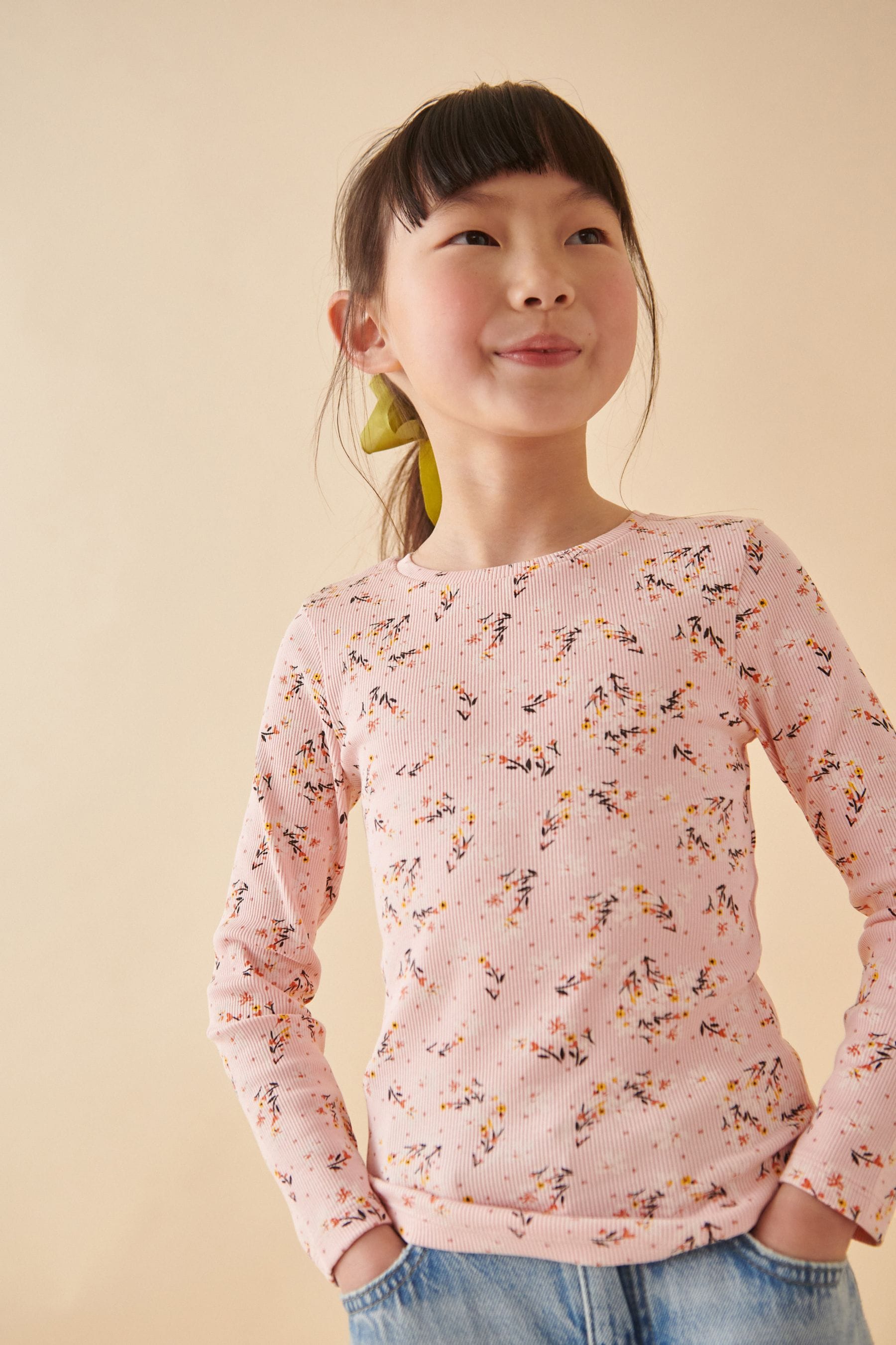 Pink Floral Rib Long Sleeve Tops 4 Pack (3-16yrs)