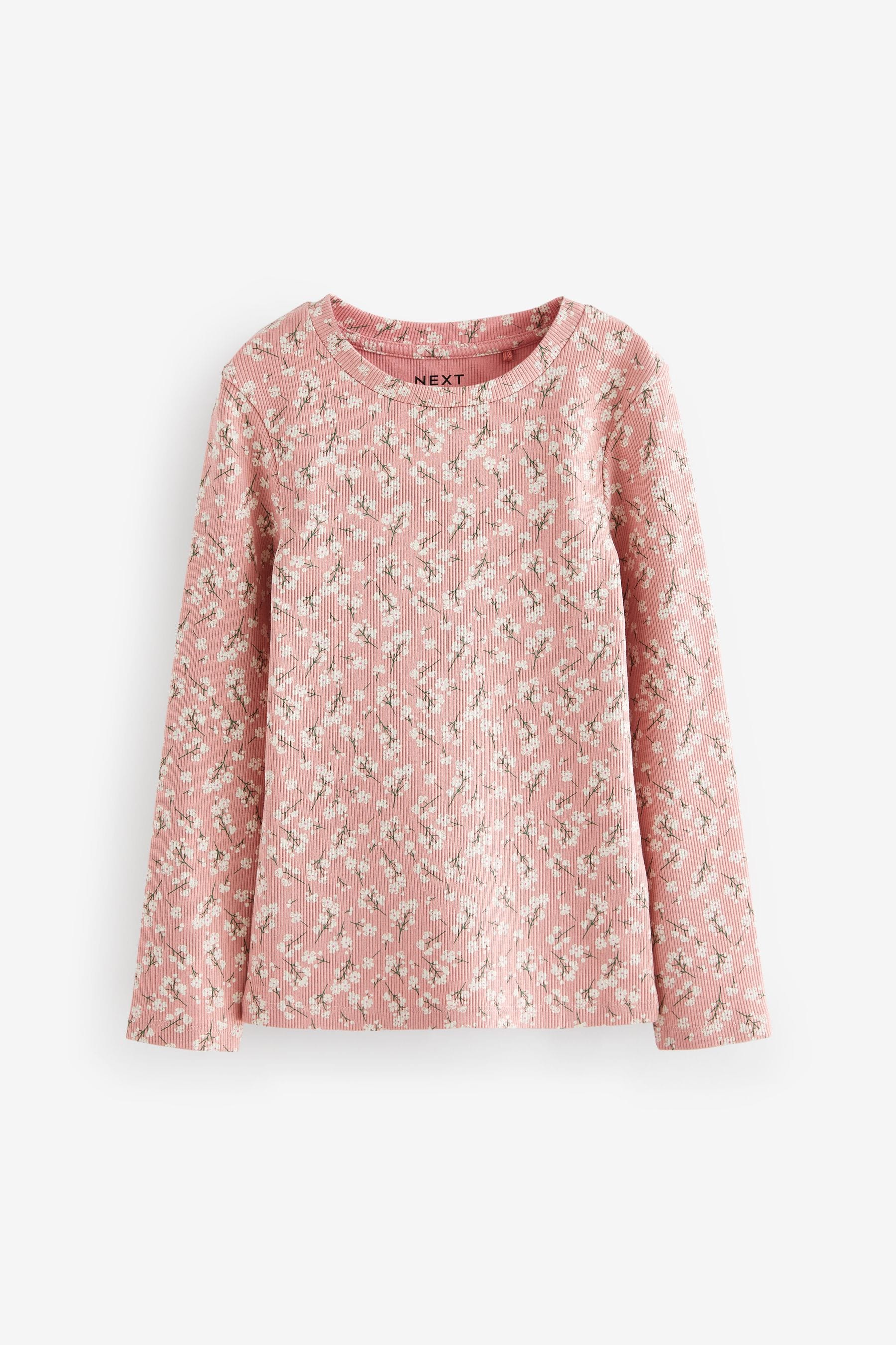 Pink Floral Rib Long Sleeve Tops 4 Pack (3-16yrs)