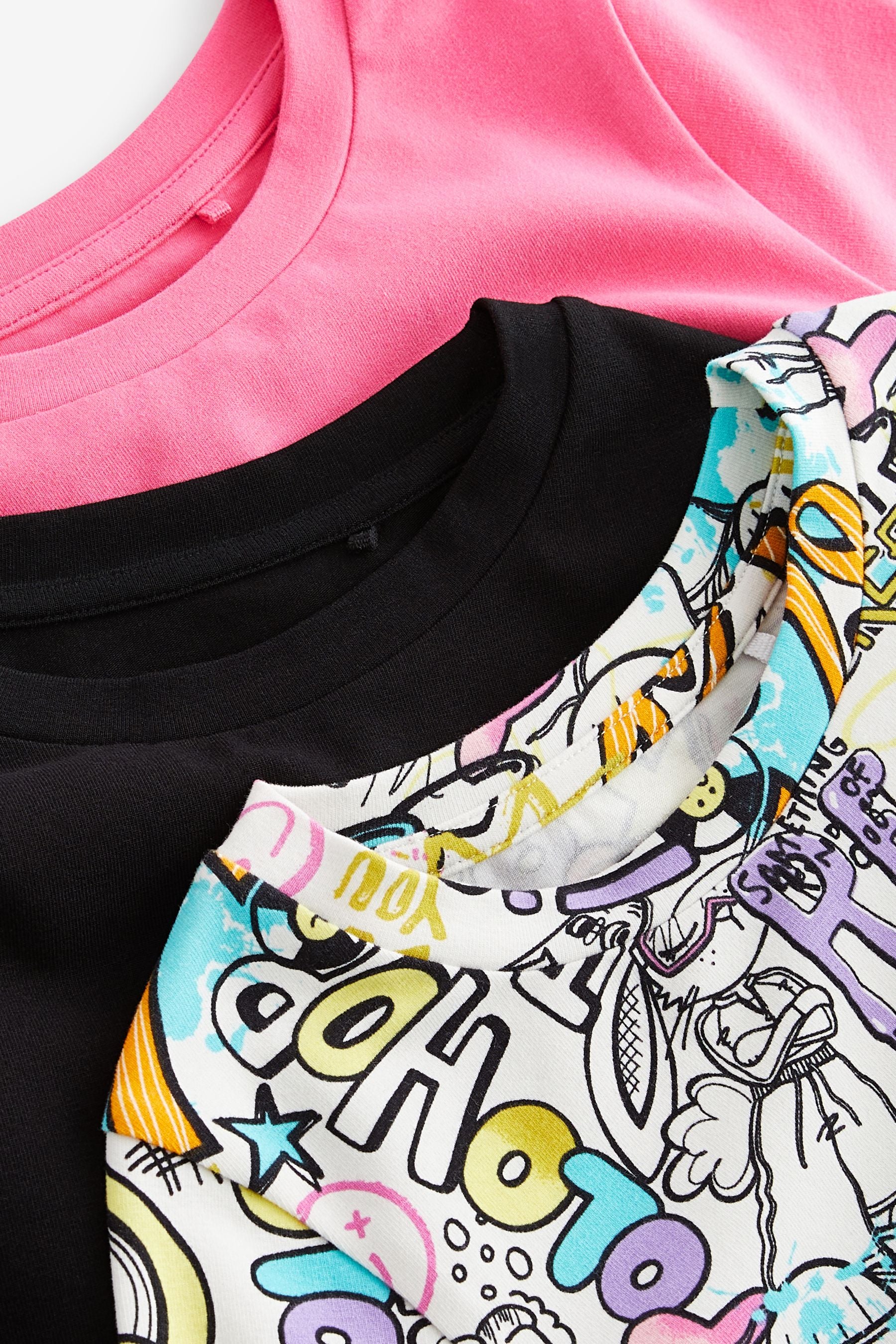 Black/Pink Graffiti Long Sleeve T-Shirt 3 Pack (3-16yrs)