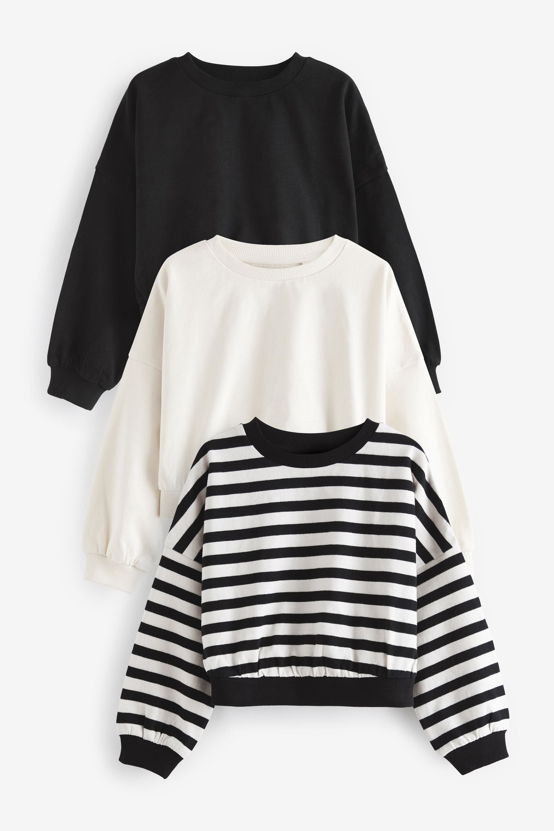 Black/White Boxy Long Sleeve Sweatshirt 3 Pack (3-16yrs)