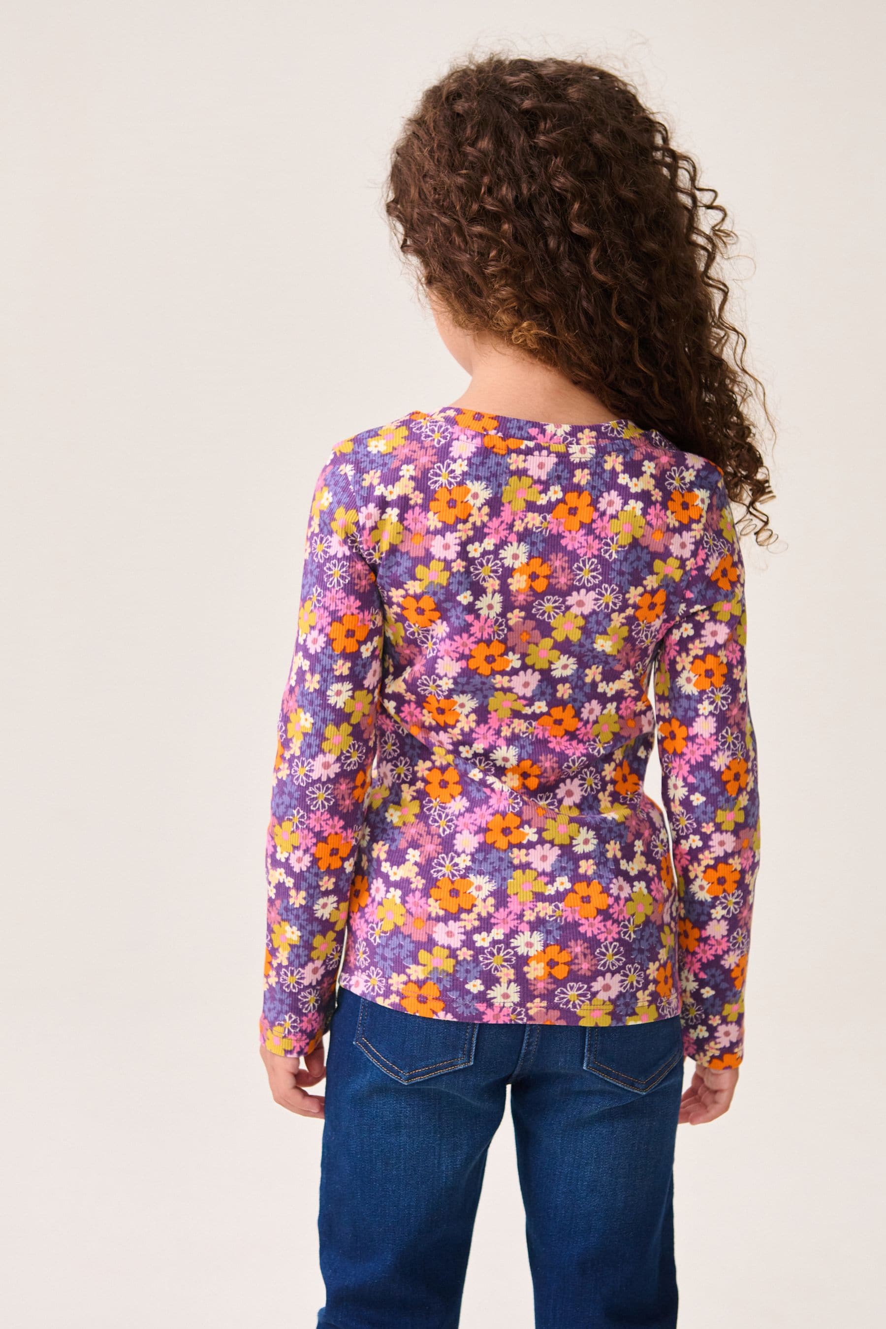 Green/Purple Rib Long Sleeve Tops 4 Pack (3-16yrs)