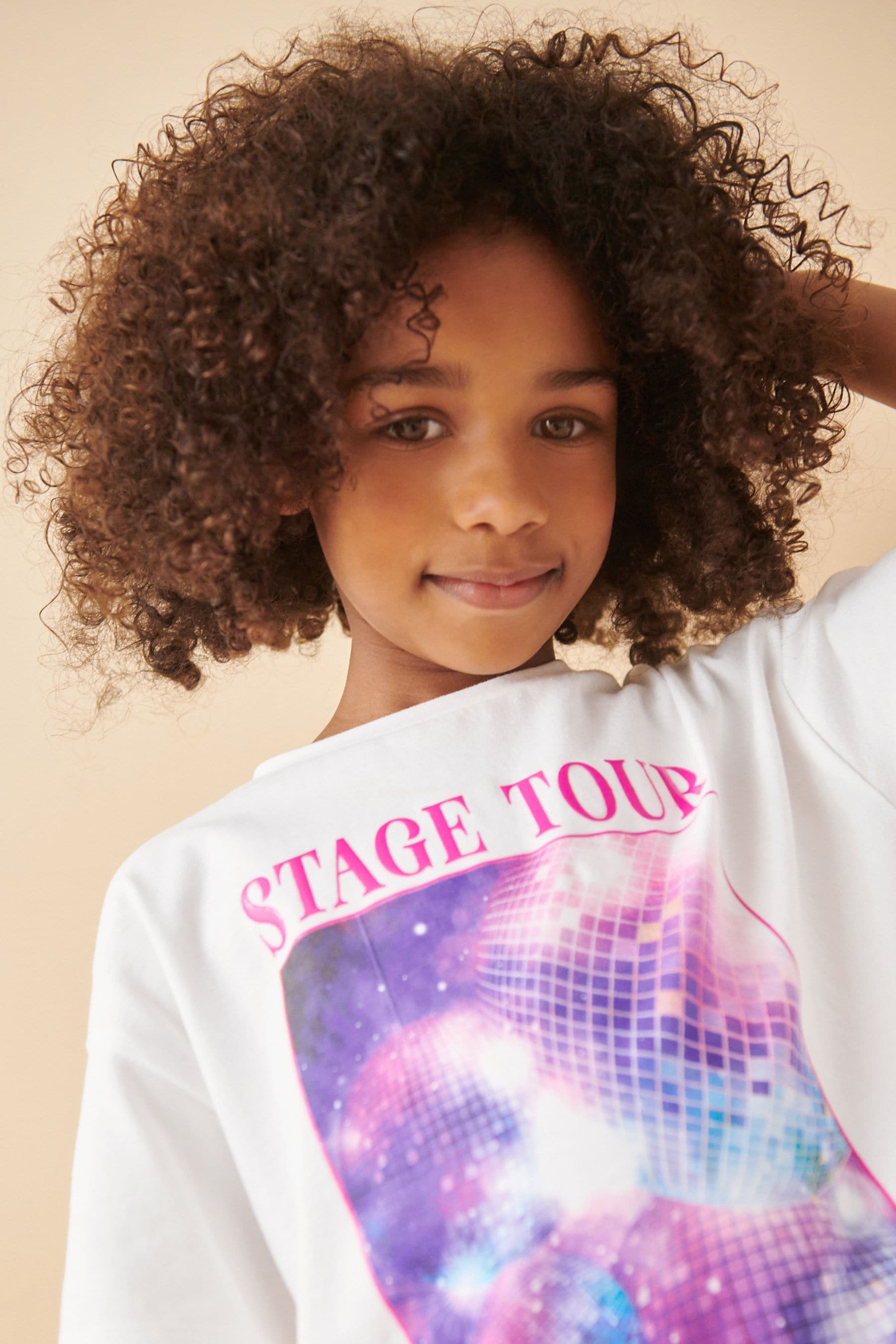 White/Pink Glitterball Graphic T-Shirt and Sequin Skirt Set (3-16yrs)