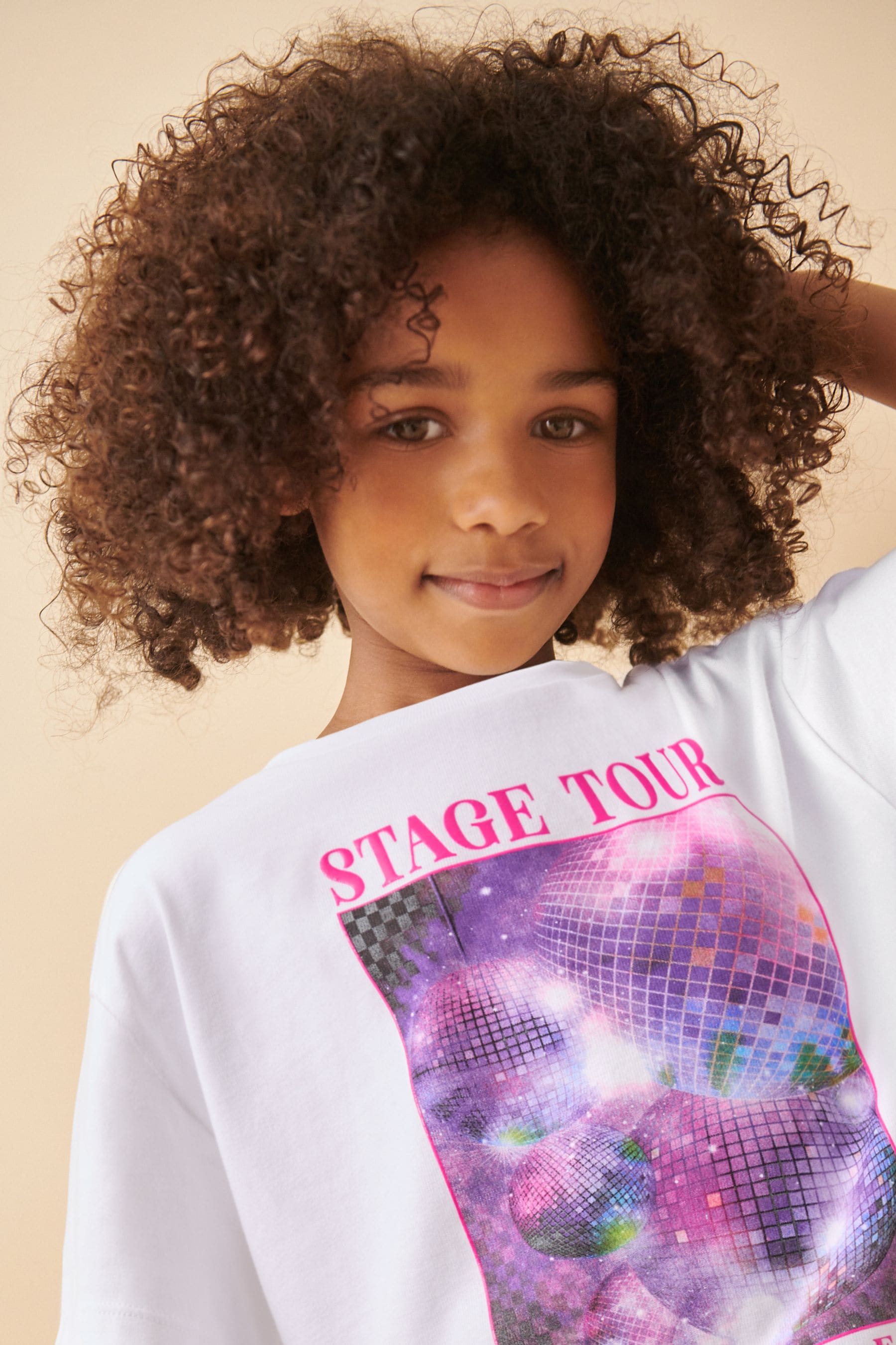 White/Pink Glitterball Graphic T-Shirt and Sequin Skirt Set (3-16yrs)