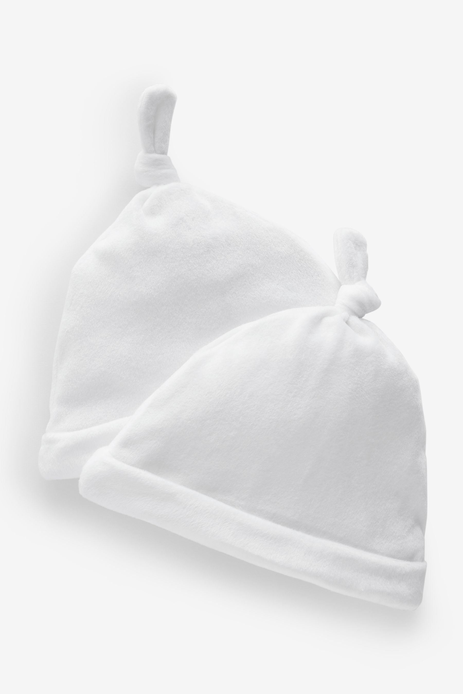 White Velour Baby Tie Top Hats 2 Pack (0-12mths)