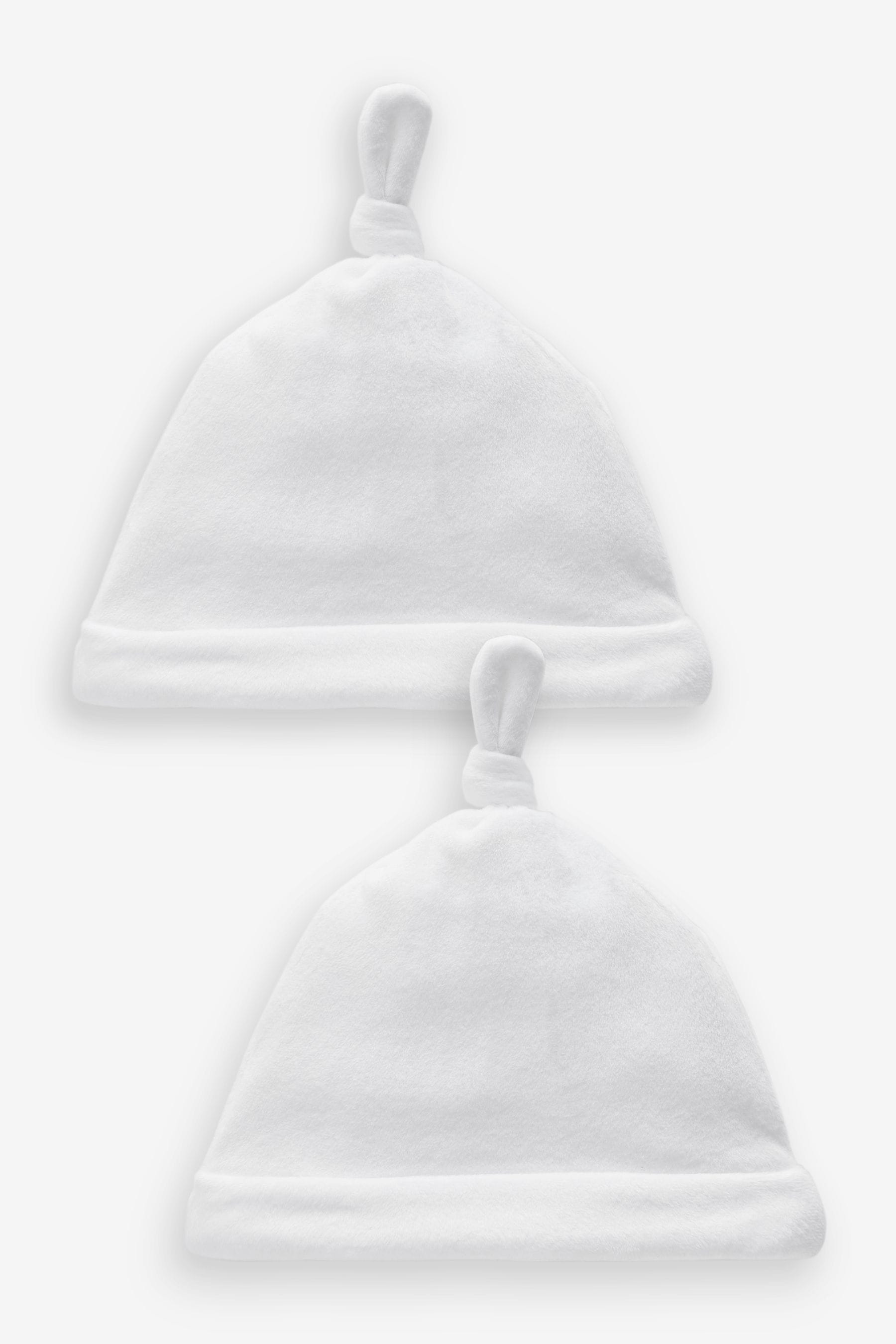 White Velour Baby Tie Top Hats 2 Pack (0-12mths)