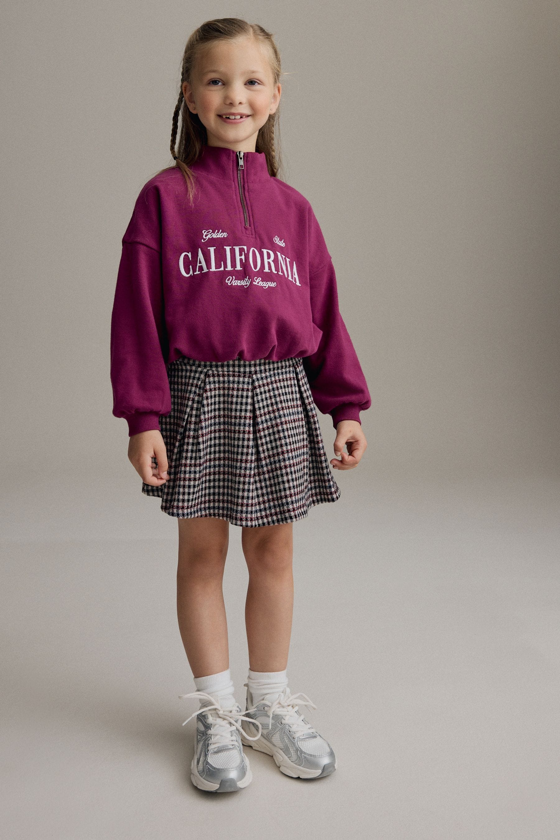 Burgundy Red Varsity Bubble Hem 100% Cotton Sweat & Check Skirt Set (3-16yrs)