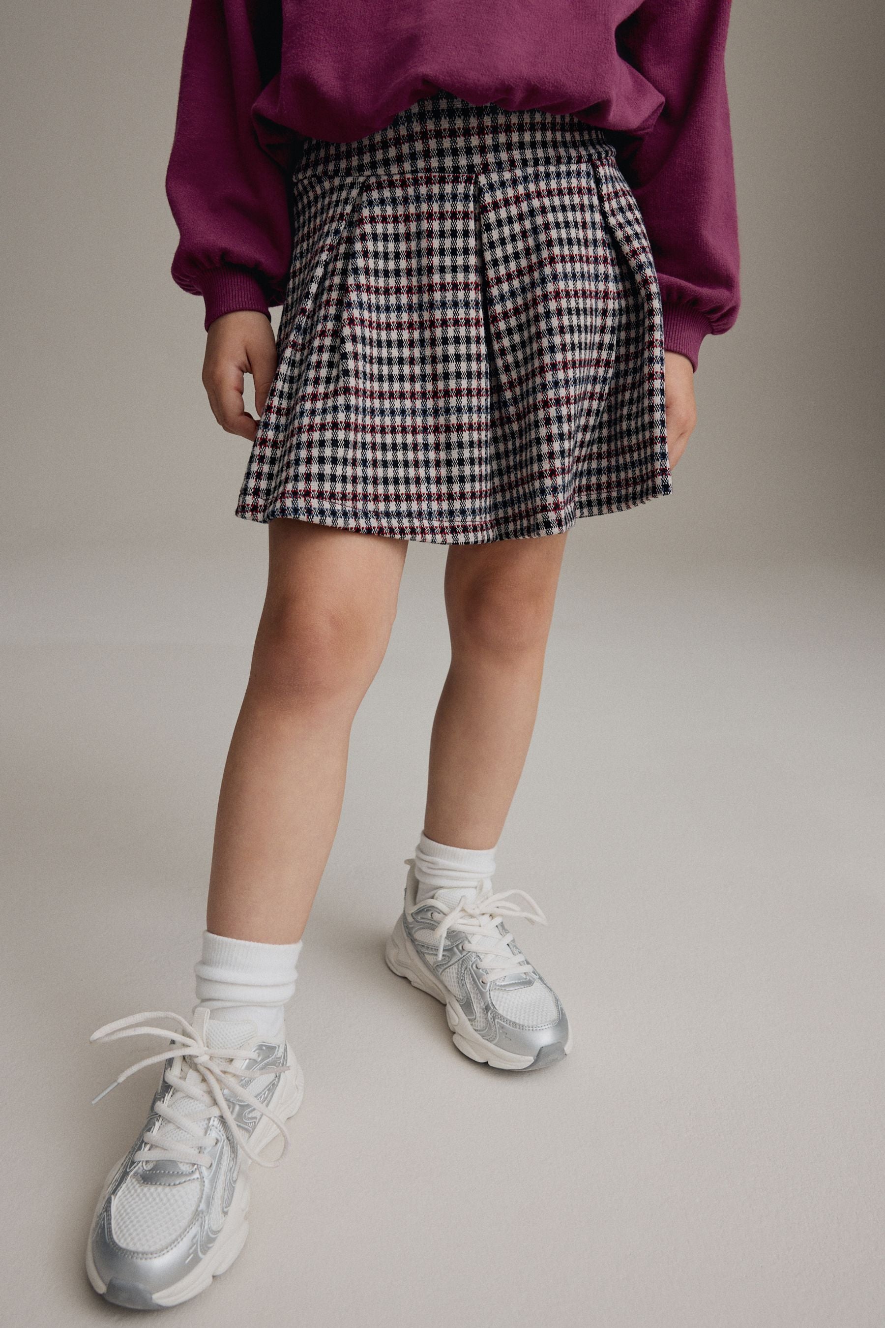 Burgundy Red Varsity Bubble Hem 100% Cotton Sweat & Check Skirt Set (3-16yrs)