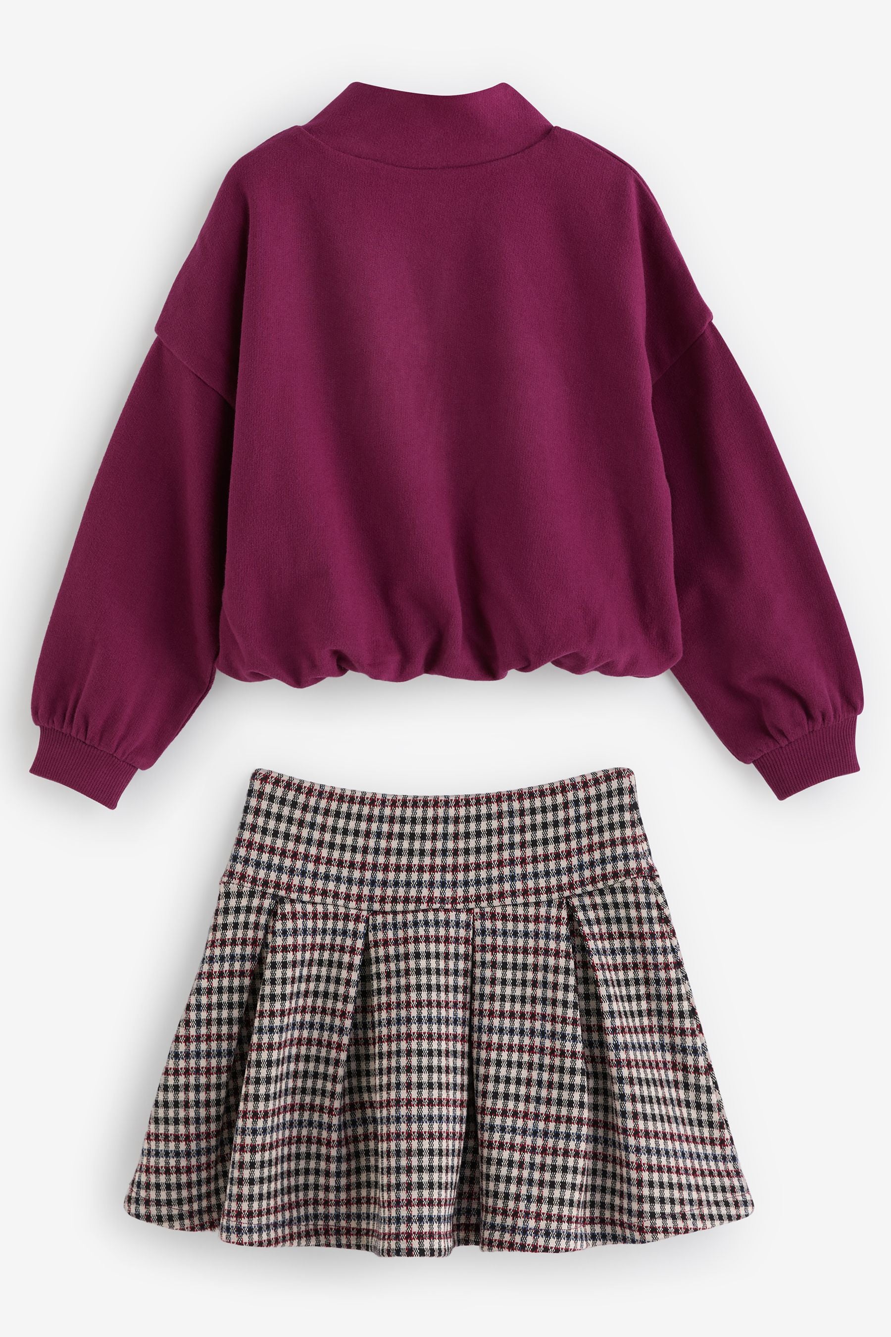 Burgundy Red Varsity Bubble Hem 100% Cotton Sweat & Check Skirt Set (3-16yrs)