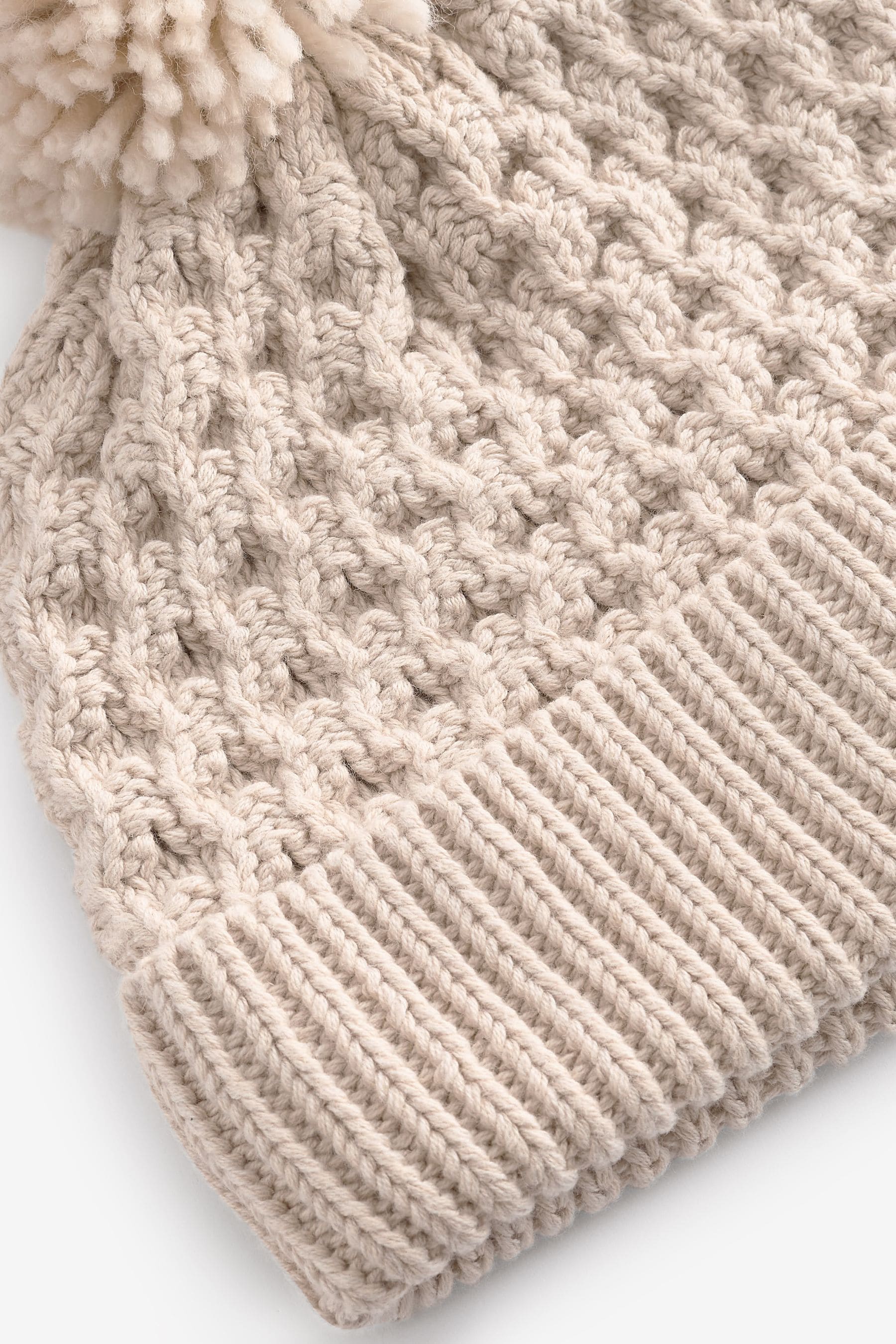 Cream Knitted Pom Waffle Baby Hat