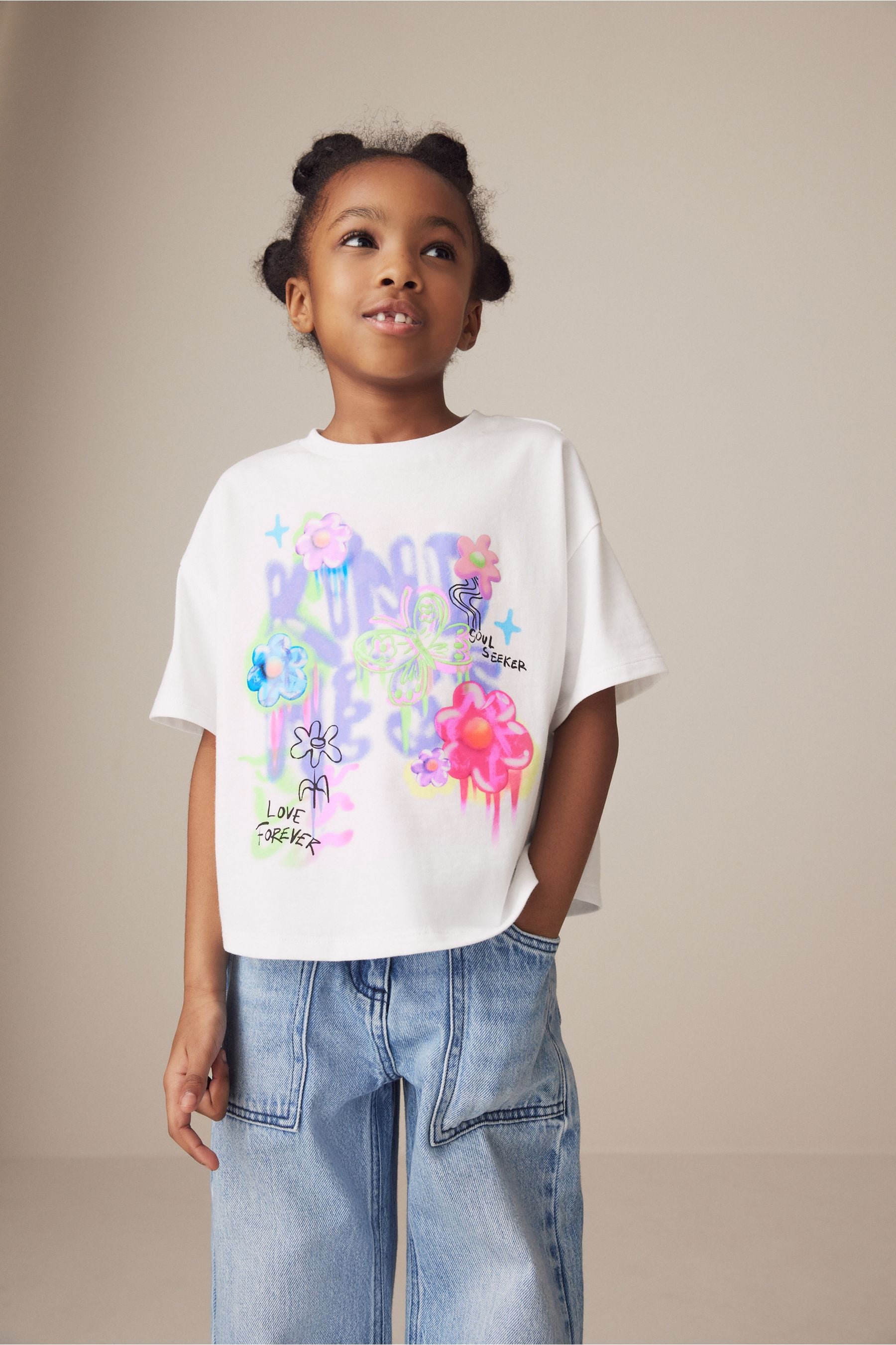 White Graffiti Butterfly Graphic T-Shirt (3-16yrs)