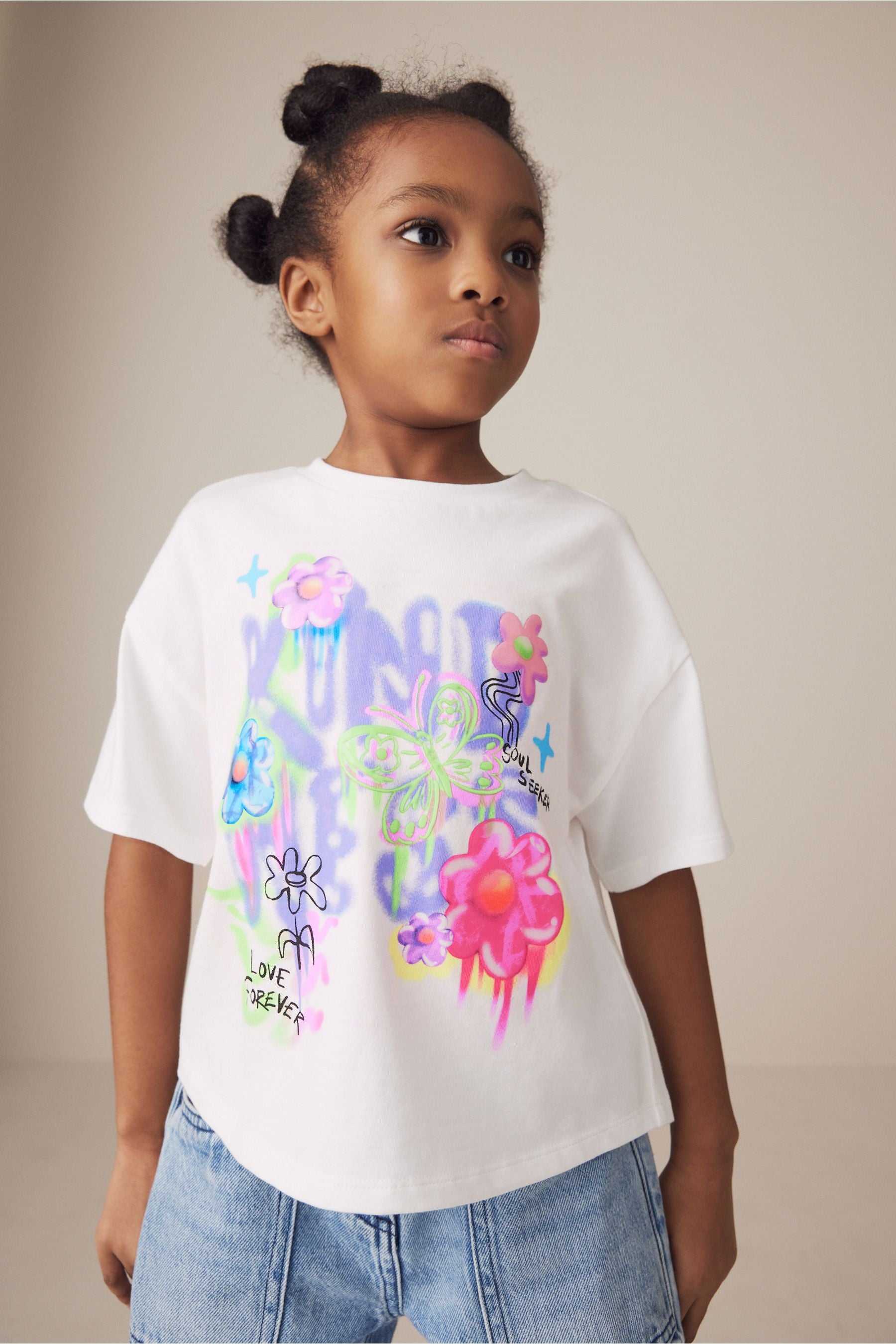 White Graffiti Butterfly Graphic T-Shirt (3-16yrs)