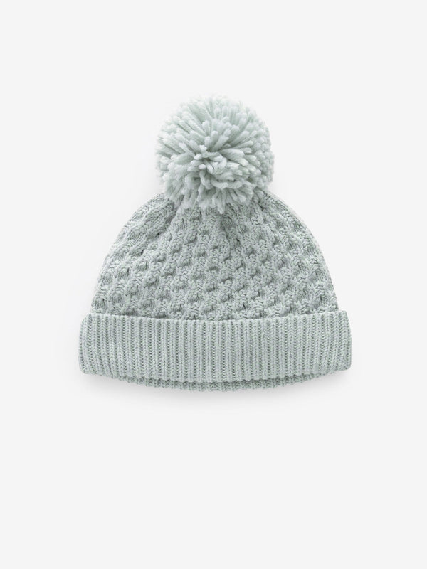 Mint Green Knitted Pom Waffle Baby Hat