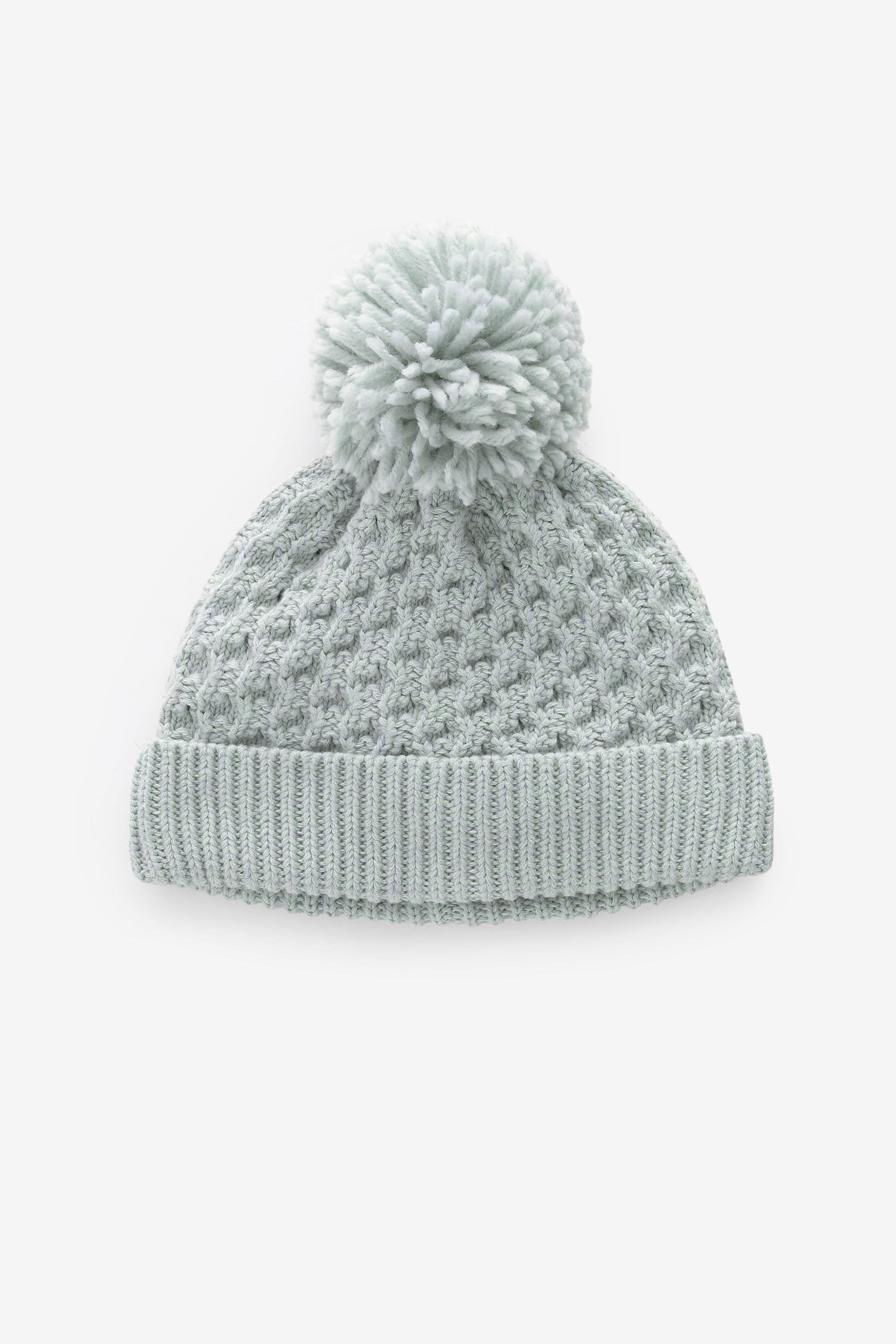 Mint Green Knitted Pom Waffle Baby Hat